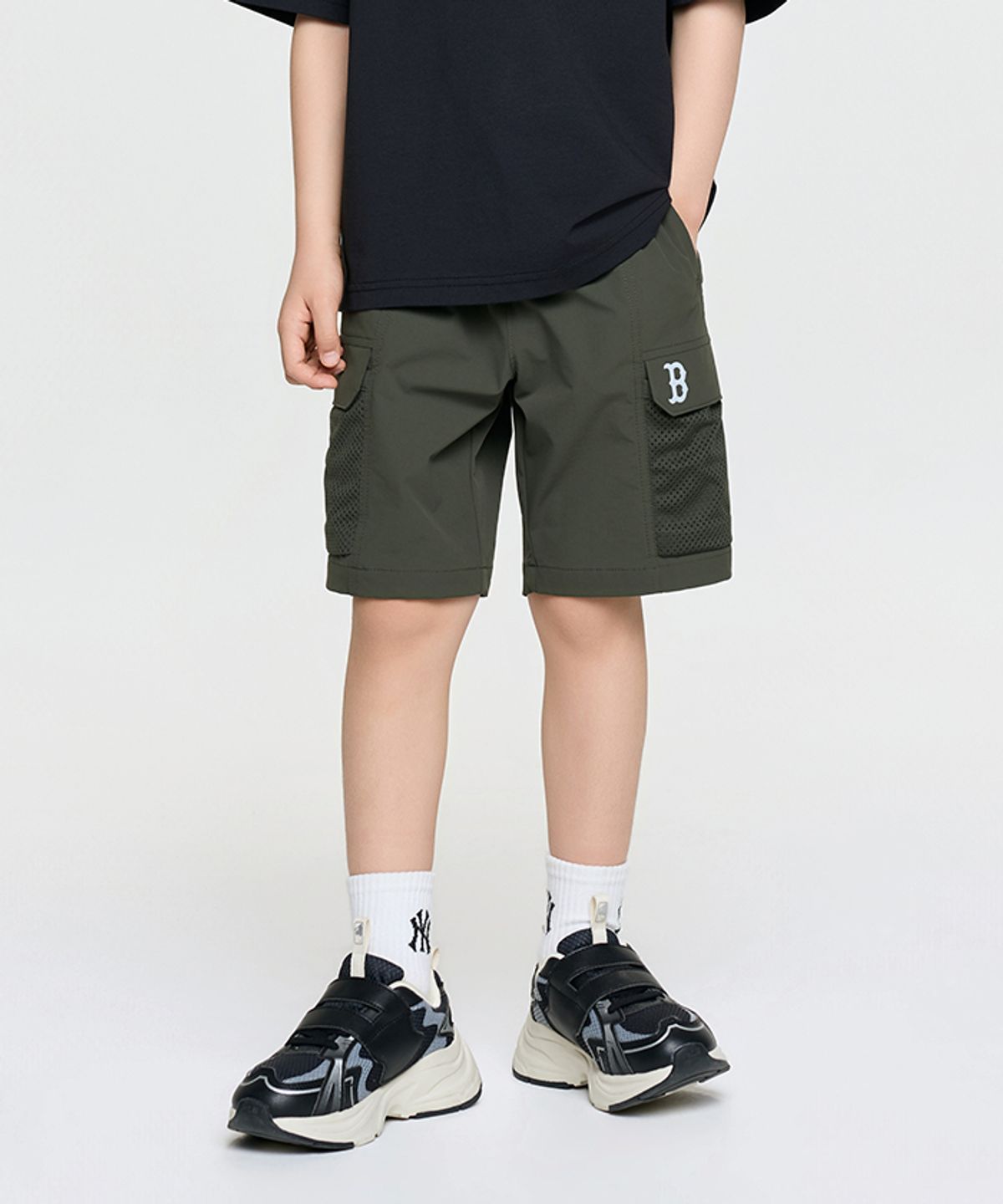 엠엘비 키즈(MLB KIDS) 아웃도어 메쉬배색 카고 5부 팬츠 BOS (D.Khaki)