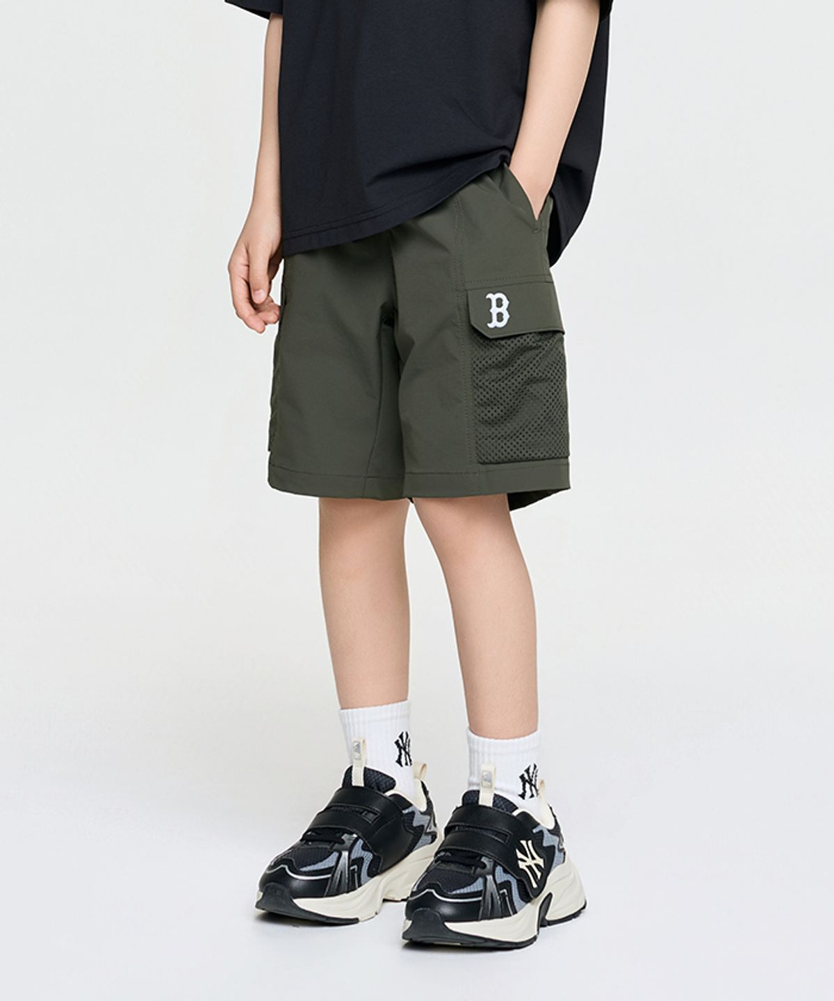 엠엘비 키즈(MLB KIDS) 아웃도어 메쉬배색 카고 5부 팬츠 BOS (D.Khaki)