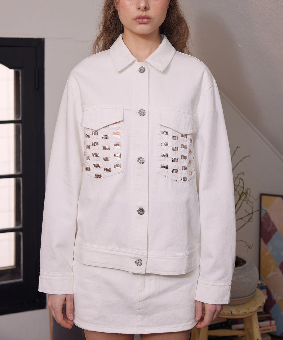 라피네아뜰리에(RAFFINE ATELIER) 시퀸 트윌 자켓 화이트