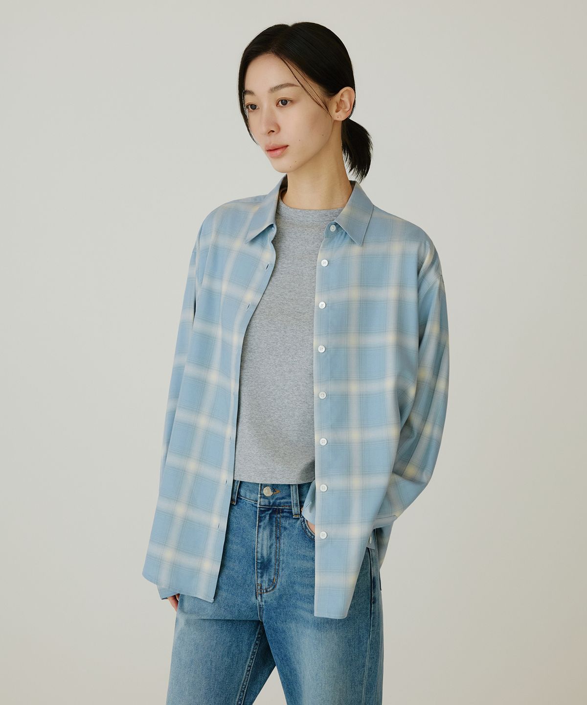시야쥬(SIYAZU) SITP5273 KUWAMURA 리에르 체크 셔츠_Sky blue