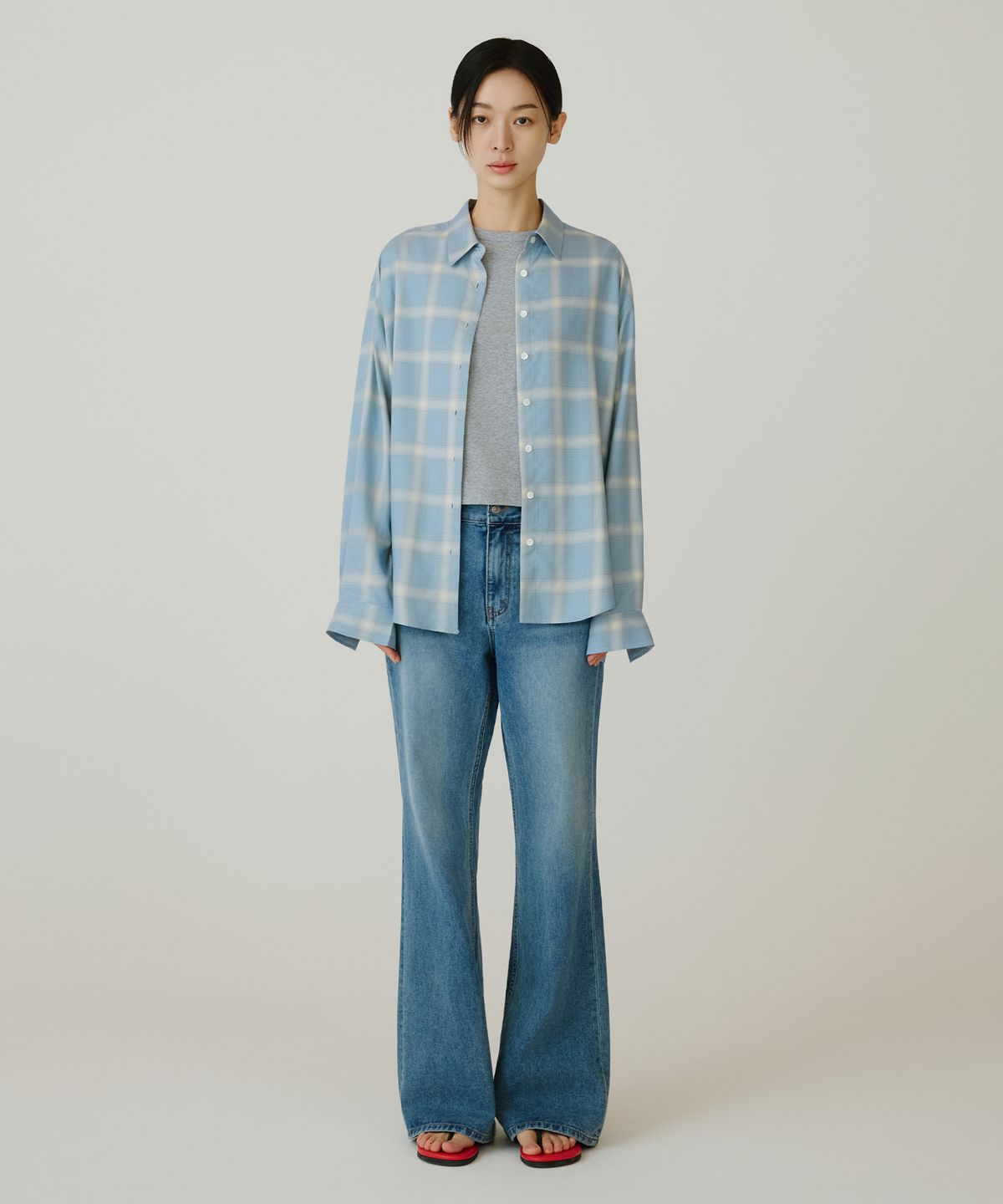 시야쥬(SIYAZU) SITP5273 KUWAMURA 리에르 체크 셔츠_Sky blue