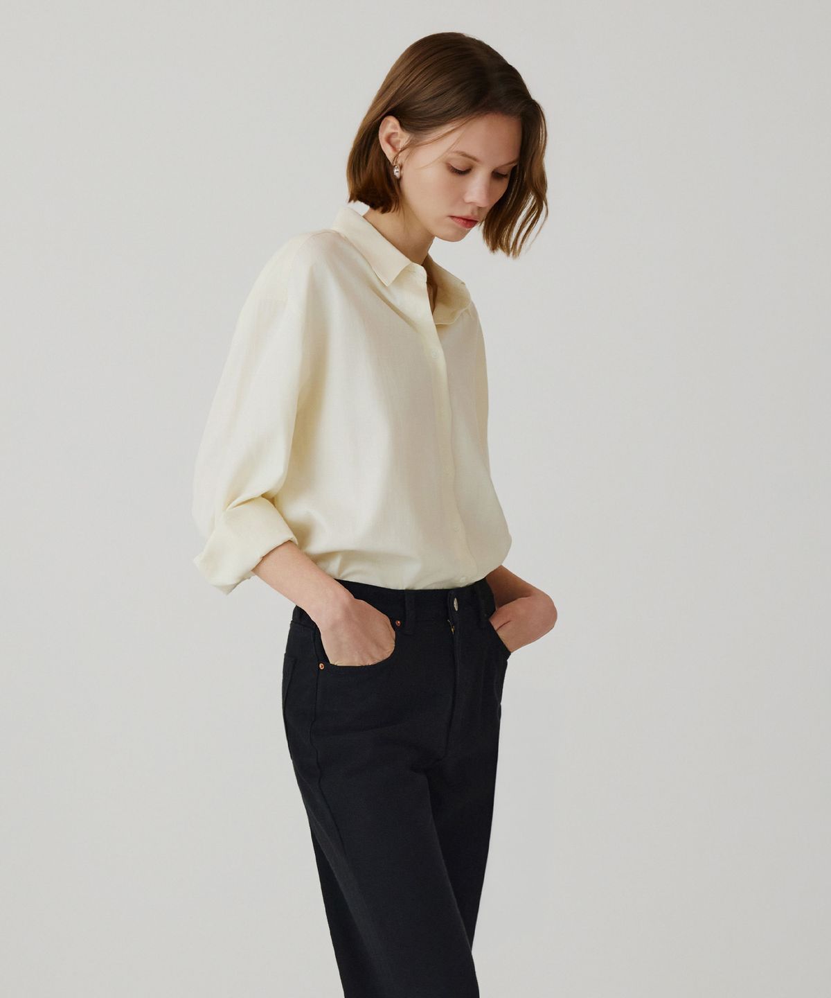 시야쥬(SIYAZU) SITP5258 루즈 핏 리에르 셔츠_Yellow