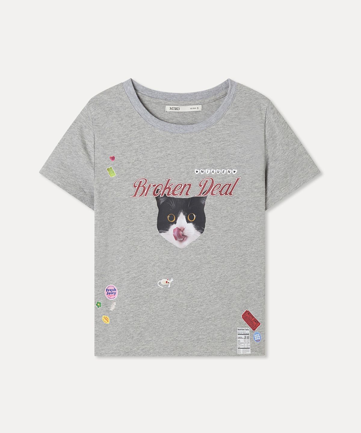 미쏘(MIXXO) 스티커 반팔 티셔츠_MIWHWG308A
