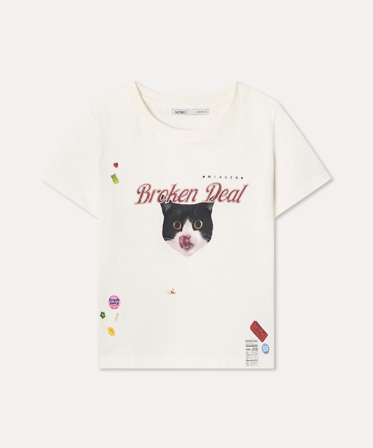 미쏘(MIXXO) 스티커 반팔 티셔츠_MIWHWG308A
