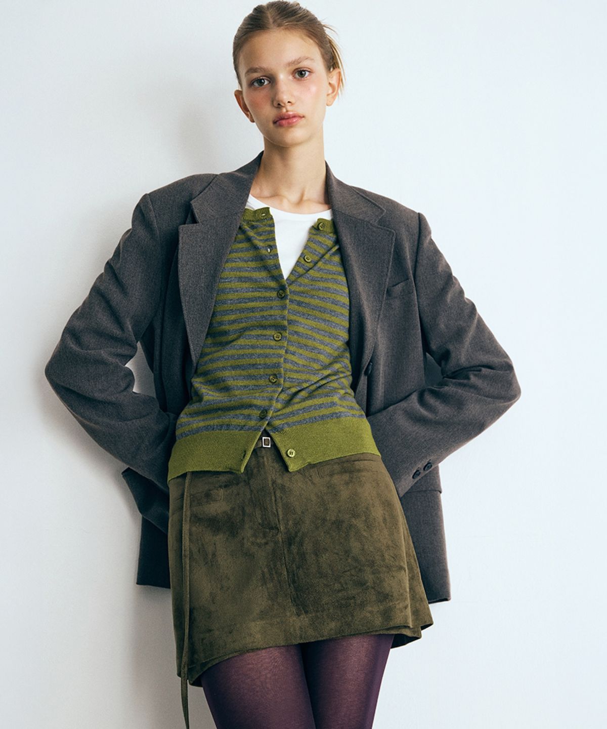 미쏘(MIXXO) 라운드넥 스트라이프 가디건 RE CKFT69T_MIWCKG40QT