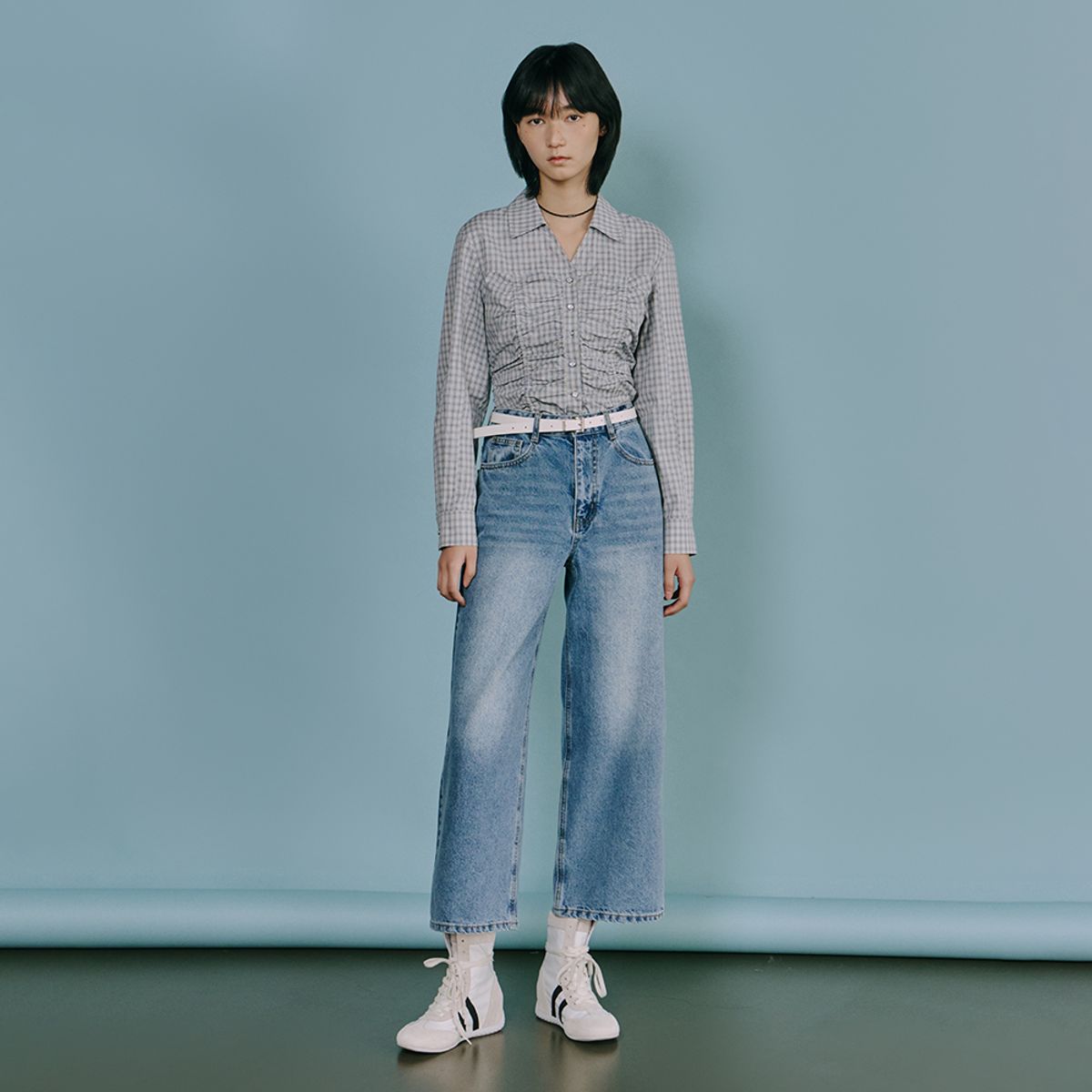 랩(LAP) 워싱 크랍 와이드핏 데님 팬츠 AS1DP269