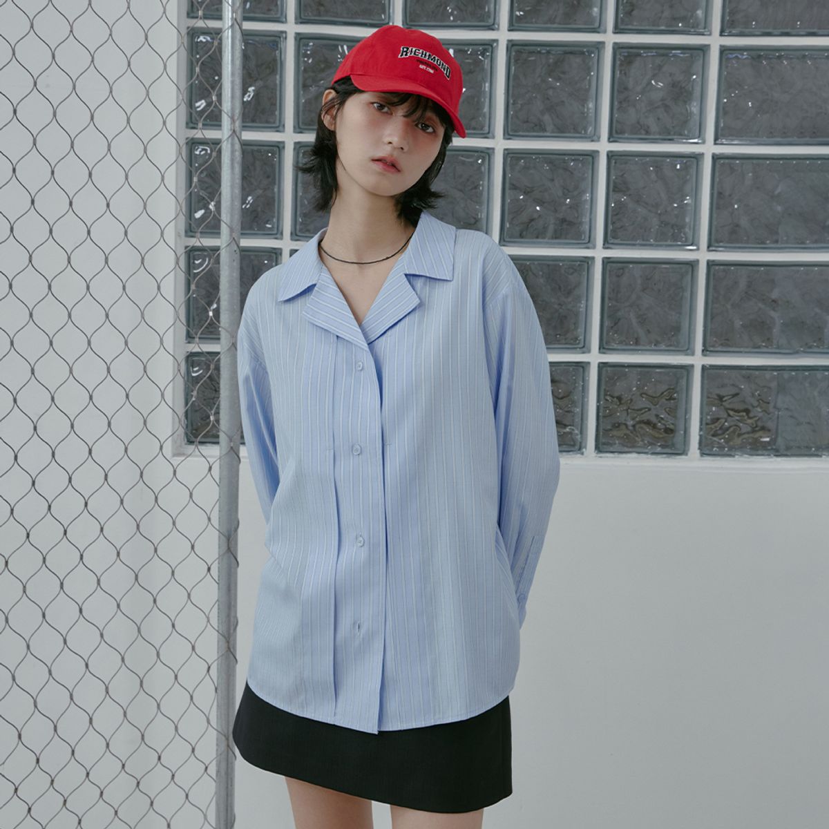 랩(LAP) 뒤트임 스트라이프 셔츠 AS1WB267