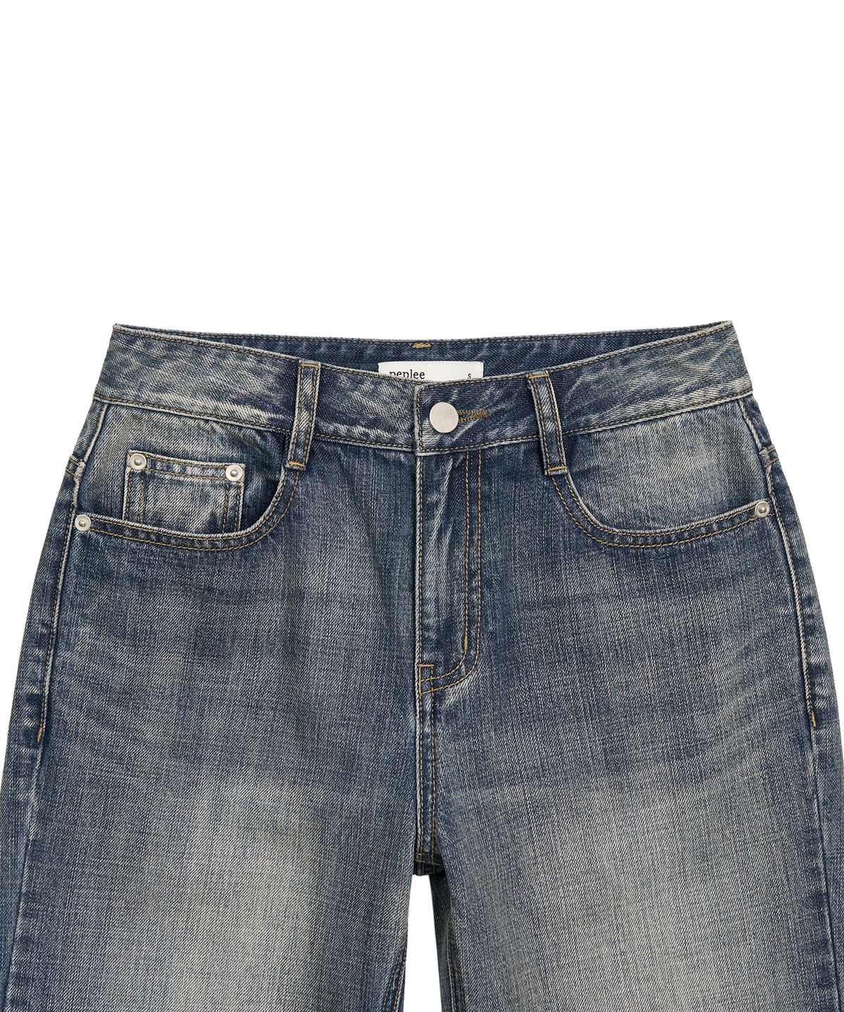 페플리(PEPLEE) Washed Denim Boots Cut Pants (Blue)