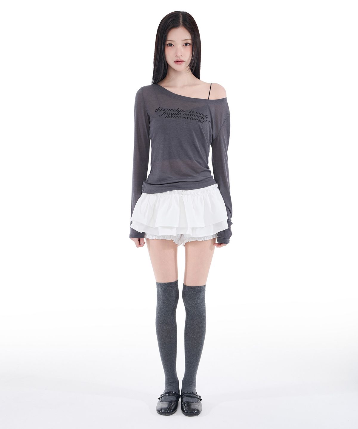 알키알카(ALKI ALKA) Sheer Long Sleeve (Charcoal)