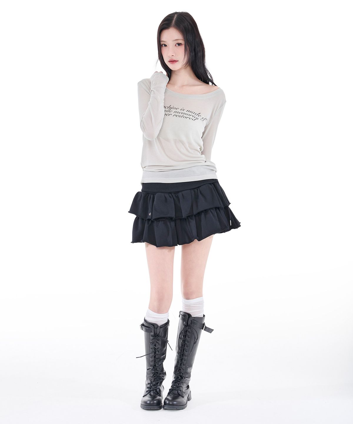 알키알카(ALKI ALKA) Sheer Long Sleeve (Light Gray)