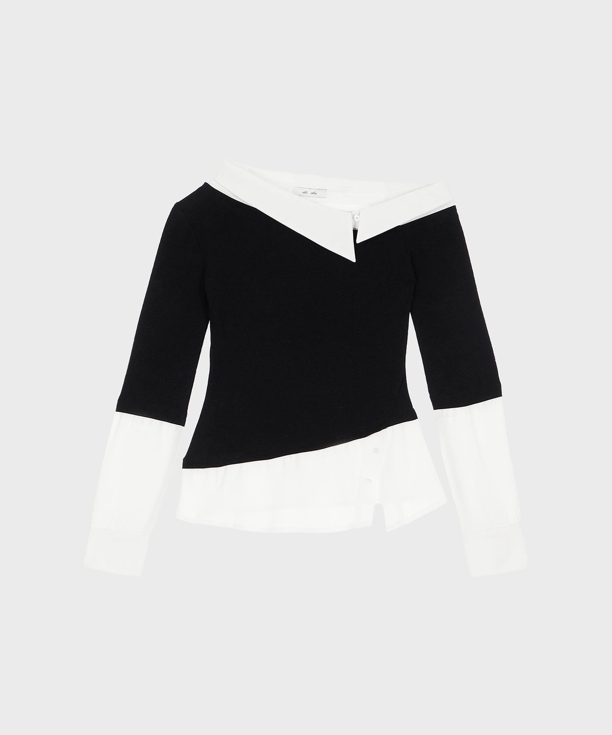 알키알카(ALKI ALKA) One-Shoulder Layered Top (Black)