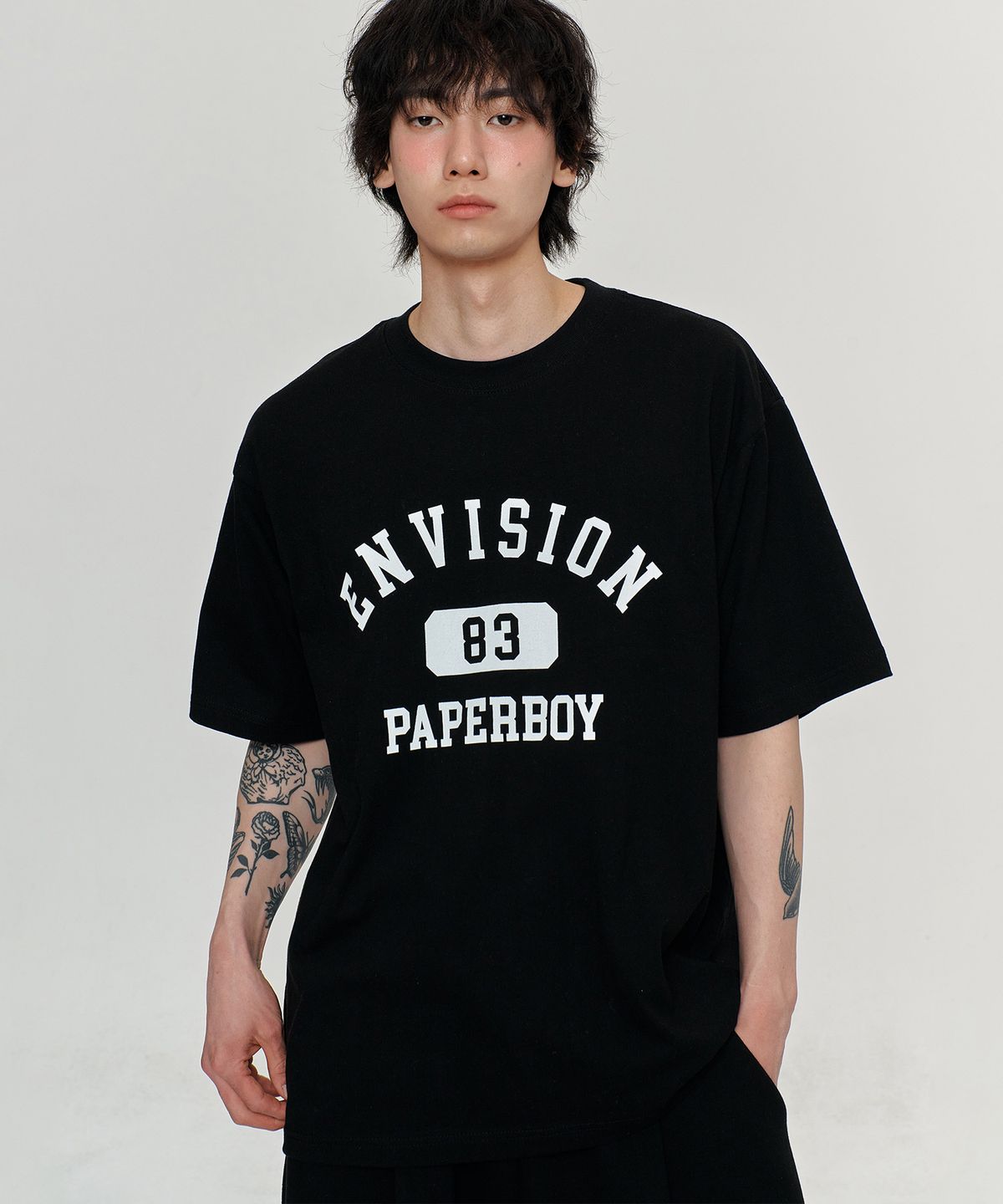 페이퍼보이(PAPERBOY) [SET] 엔비젼 반팔 하프팬츠 셋업-블랙