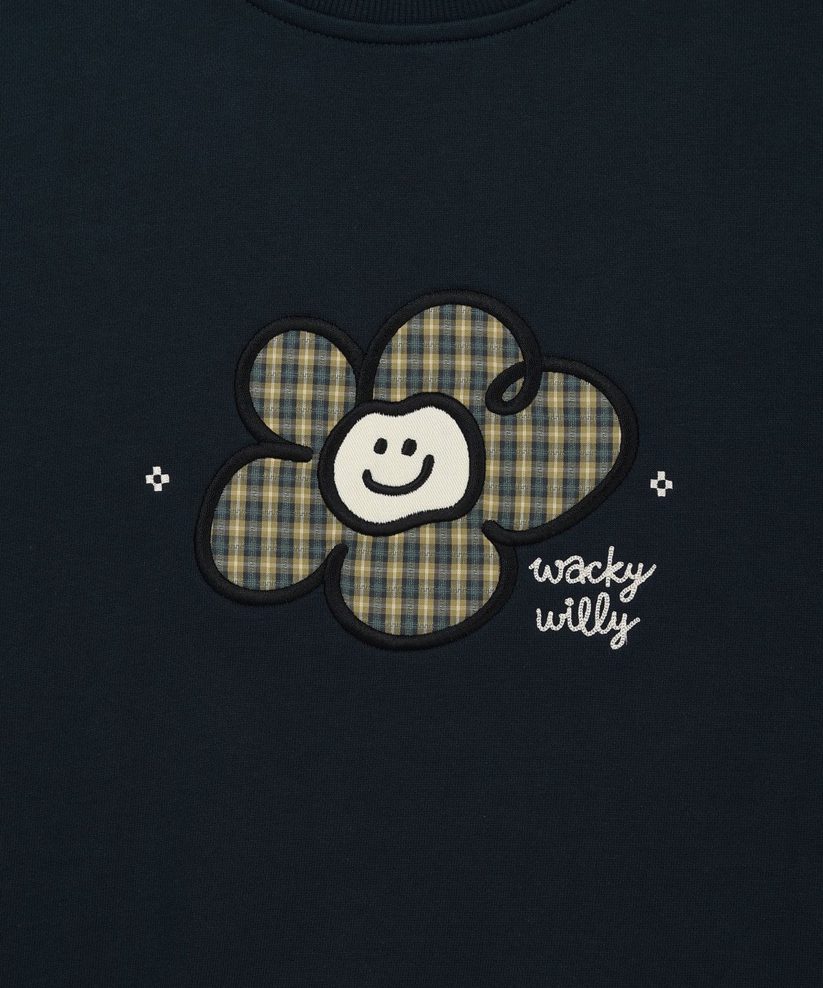 와키윌리(WACKY WILLY) 우먼스 체크 릴리 크롭 맨투맨 네이비