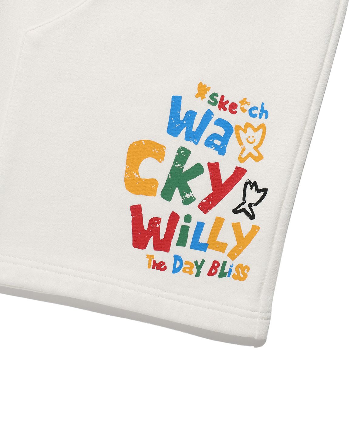 와키윌리(WACKY WILLY) 와이드 스웻 더블니 숏팬츠 화이트