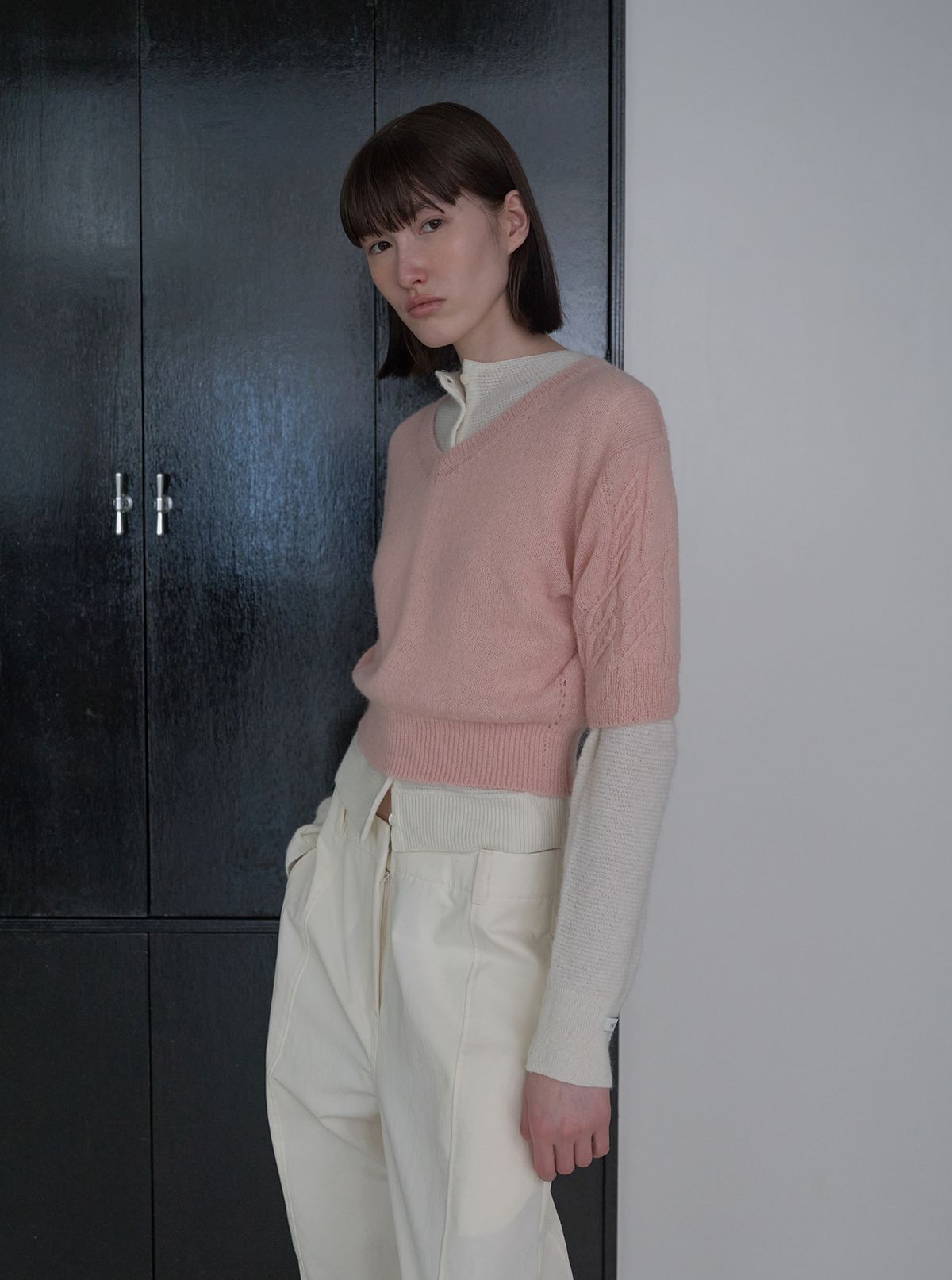 디에토(DEETO) Alpaca V-neck Half Sleeve Pullover [PINK]