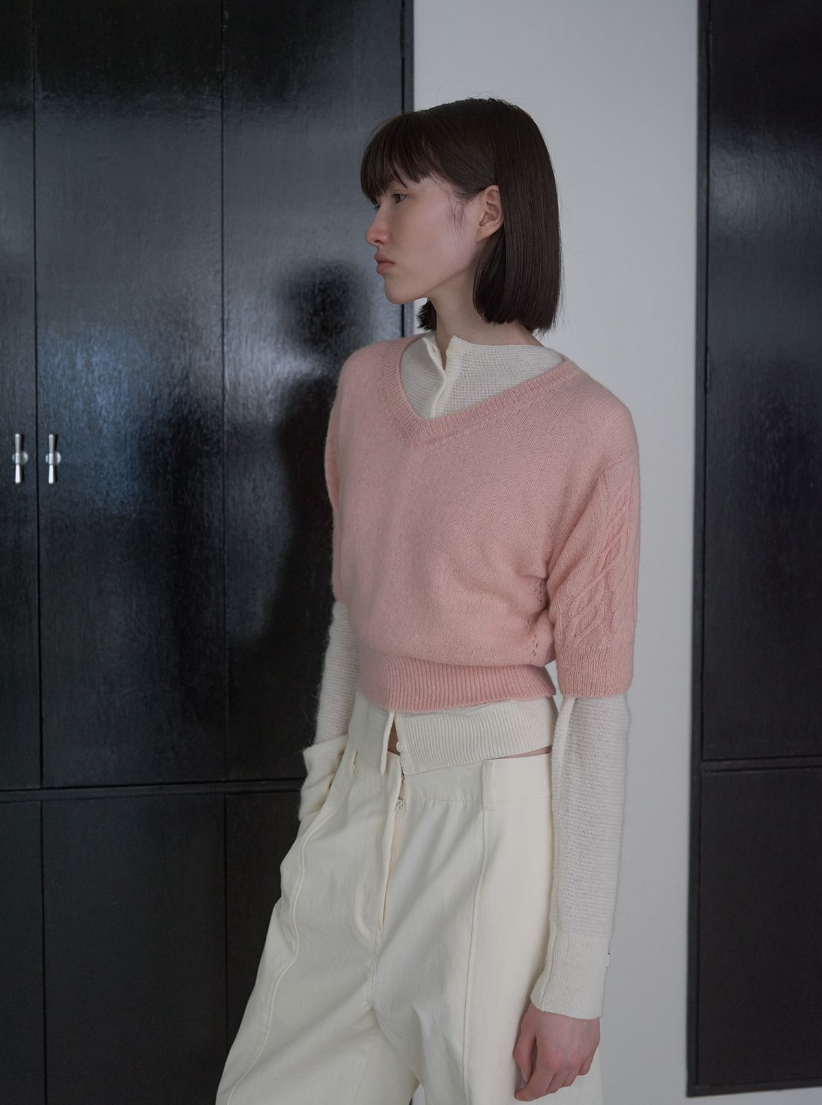 디에토(DEETO) Alpaca V-neck Half Sleeve Pullover [PINK]