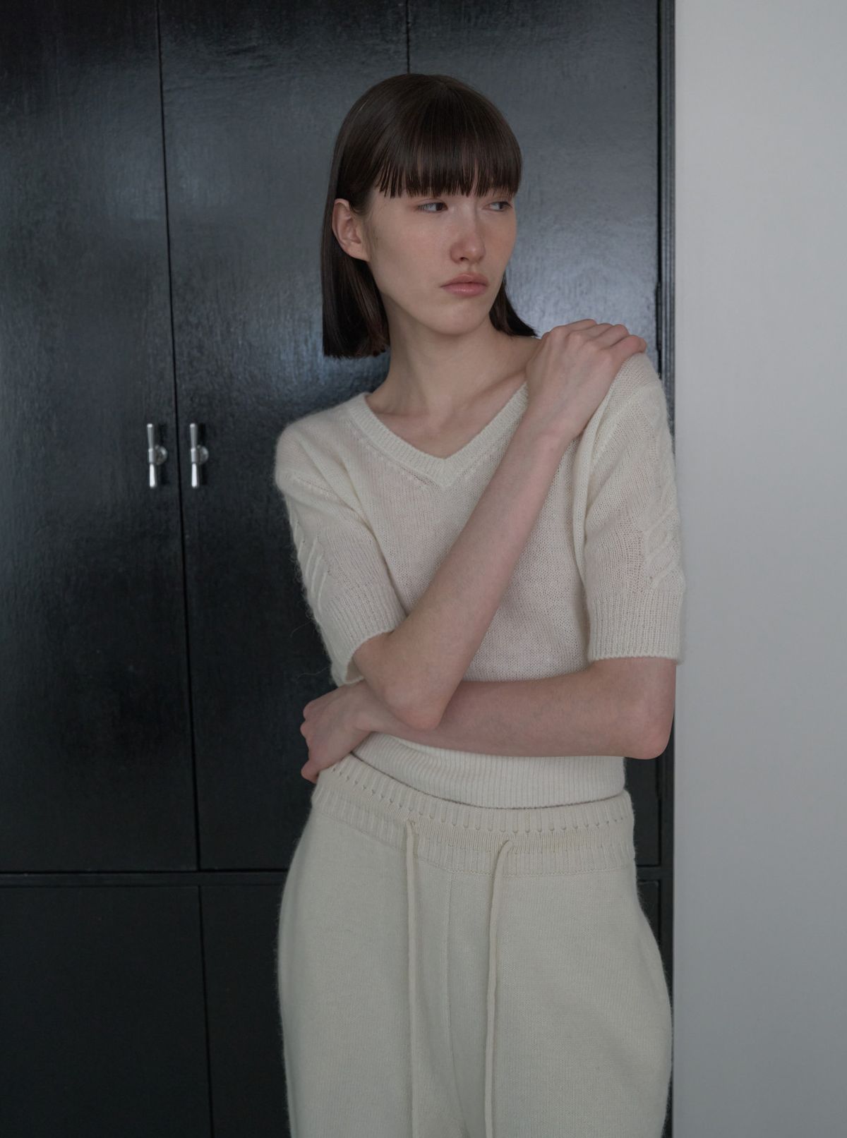 디에토(DEETO) Alpaca V-neck Half Sleeve Pullover [IVORY]