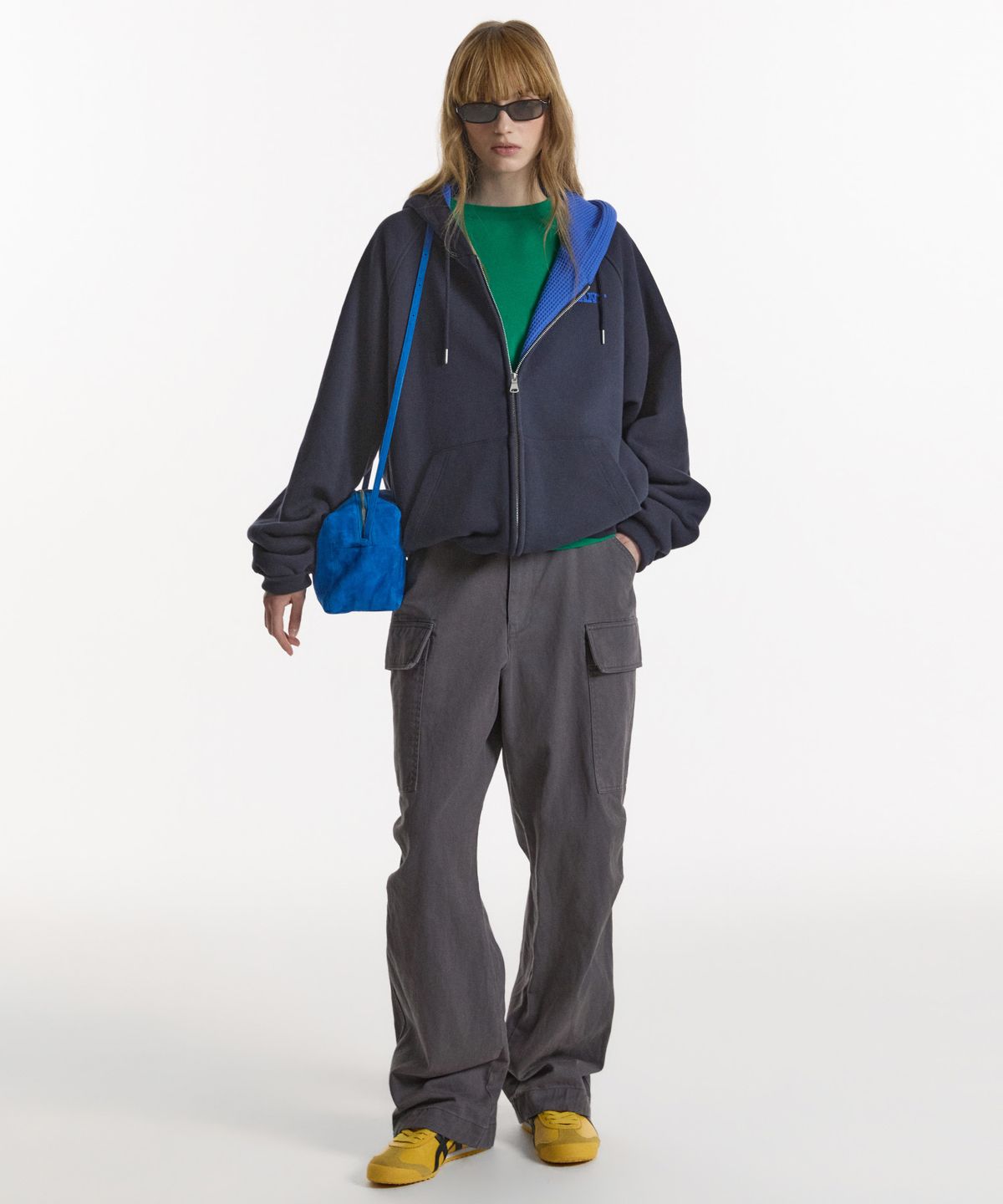 노앙(NOHANT) WAFFLE LINED HOODED ZIP-UP JUMPER NAVY