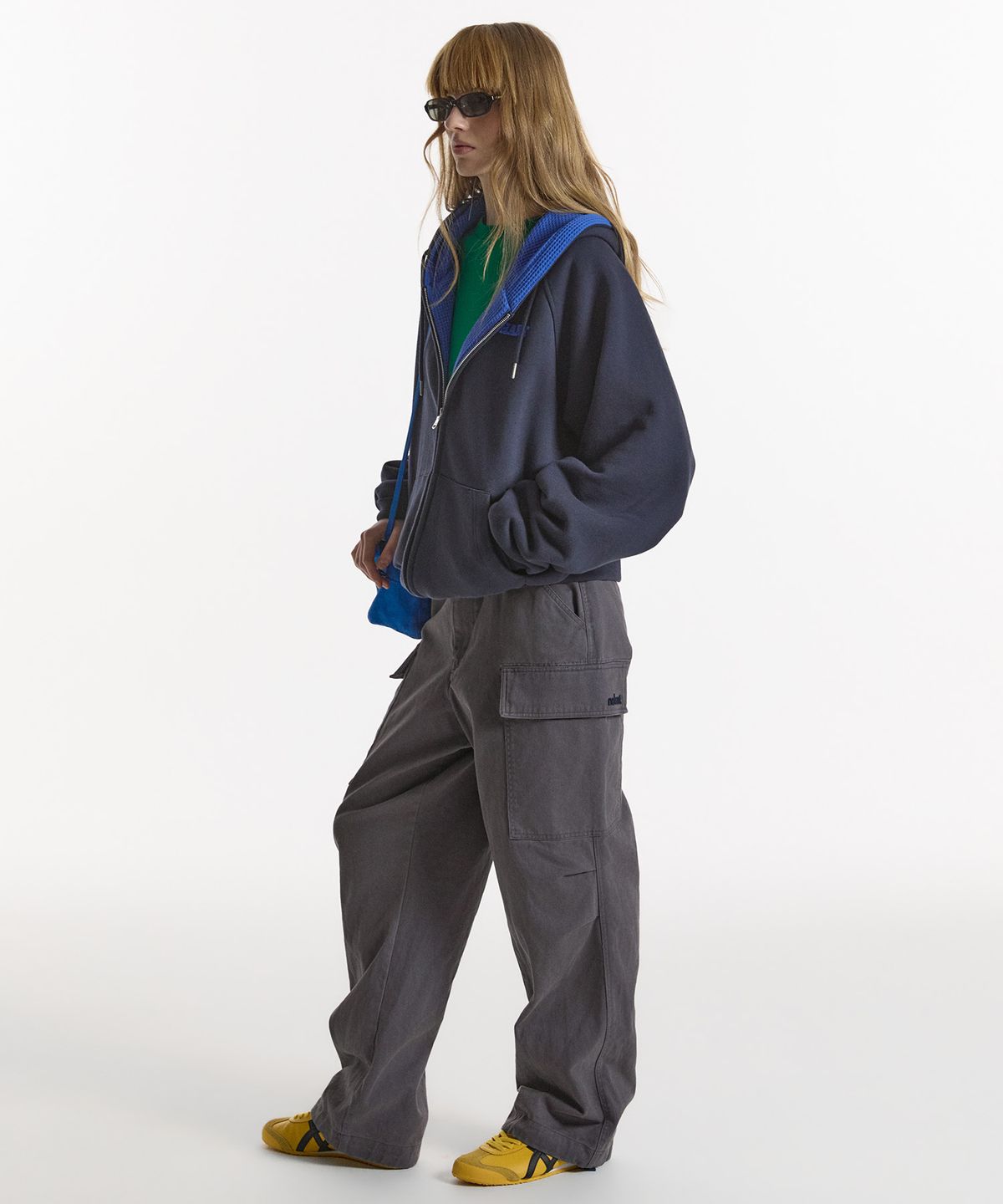 노앙(NOHANT) WAFFLE LINED HOODED ZIP-UP JUMPER NAVY