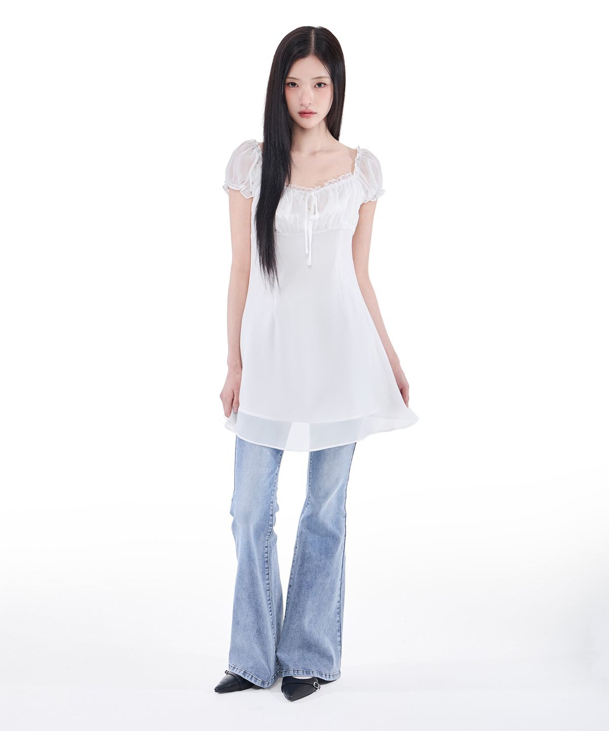 알키알카(ALKI ALKA) Puff Chiffon Mini Dress (Ivory)