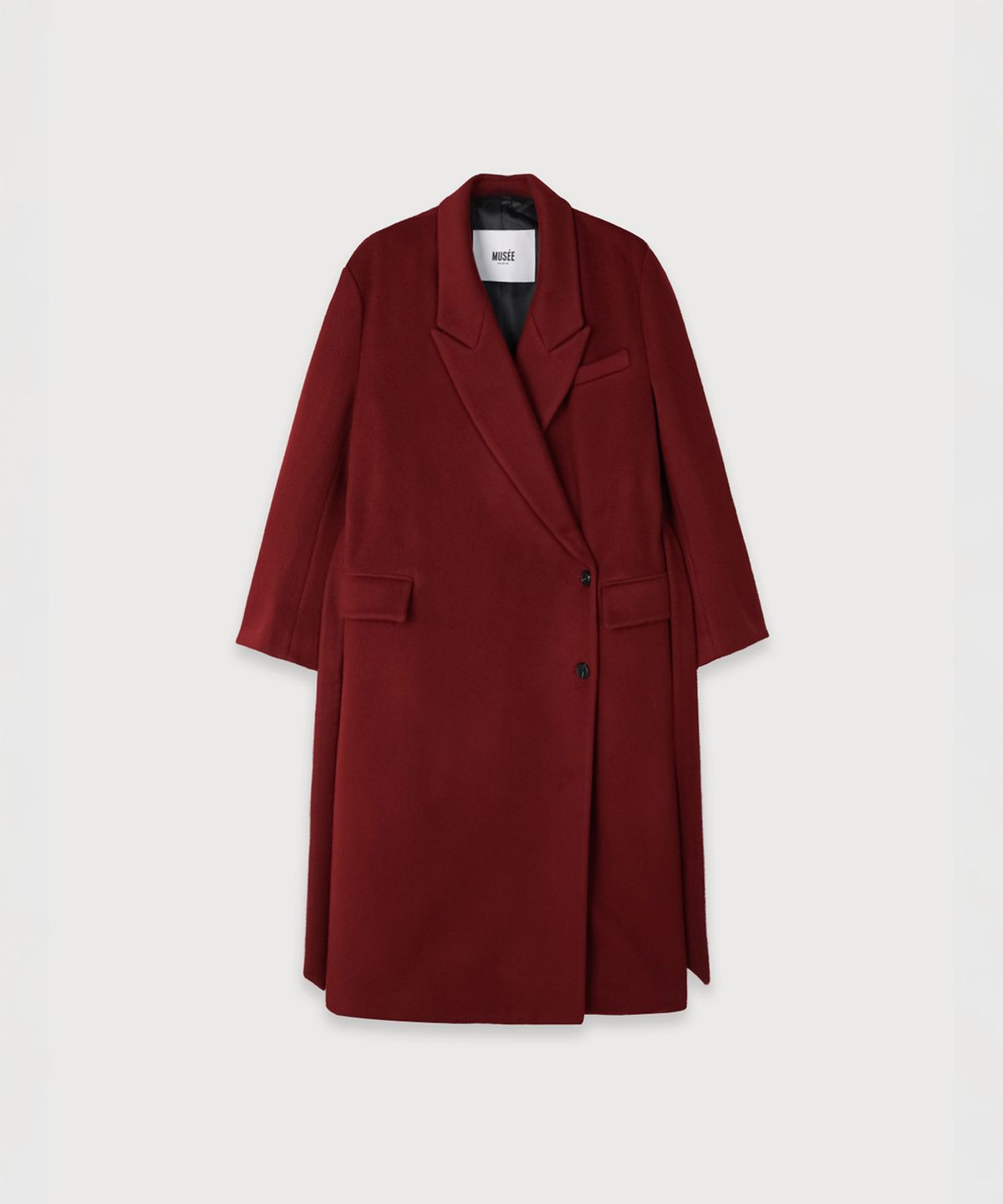 뮤제(MUSEE) LONDON Merino Wool Double Oversized Tailored Coat_Burgundy