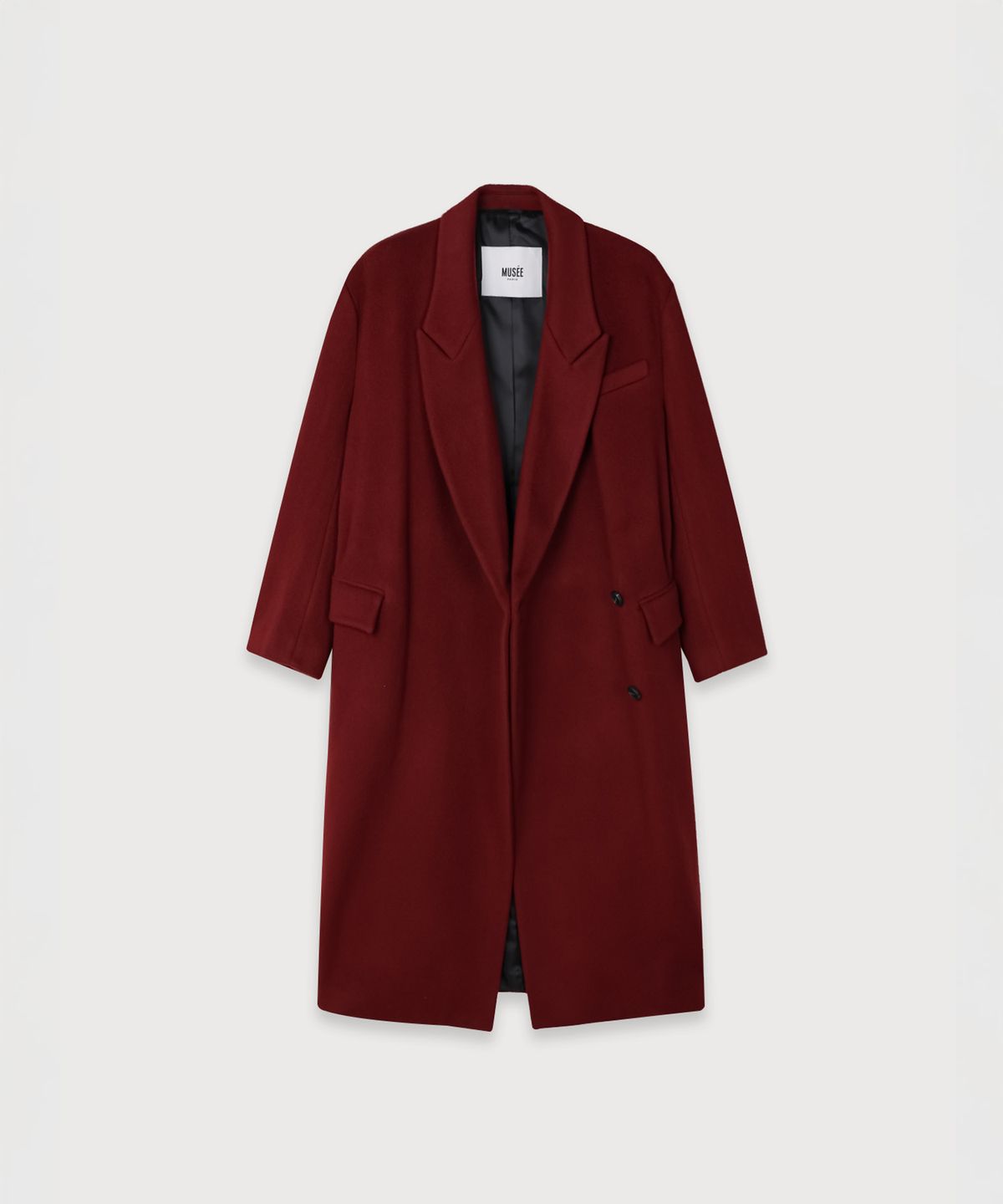 뮤제(MUSEE) LONDON Merino Wool Double Oversized Tailored Coat_Burgundy
