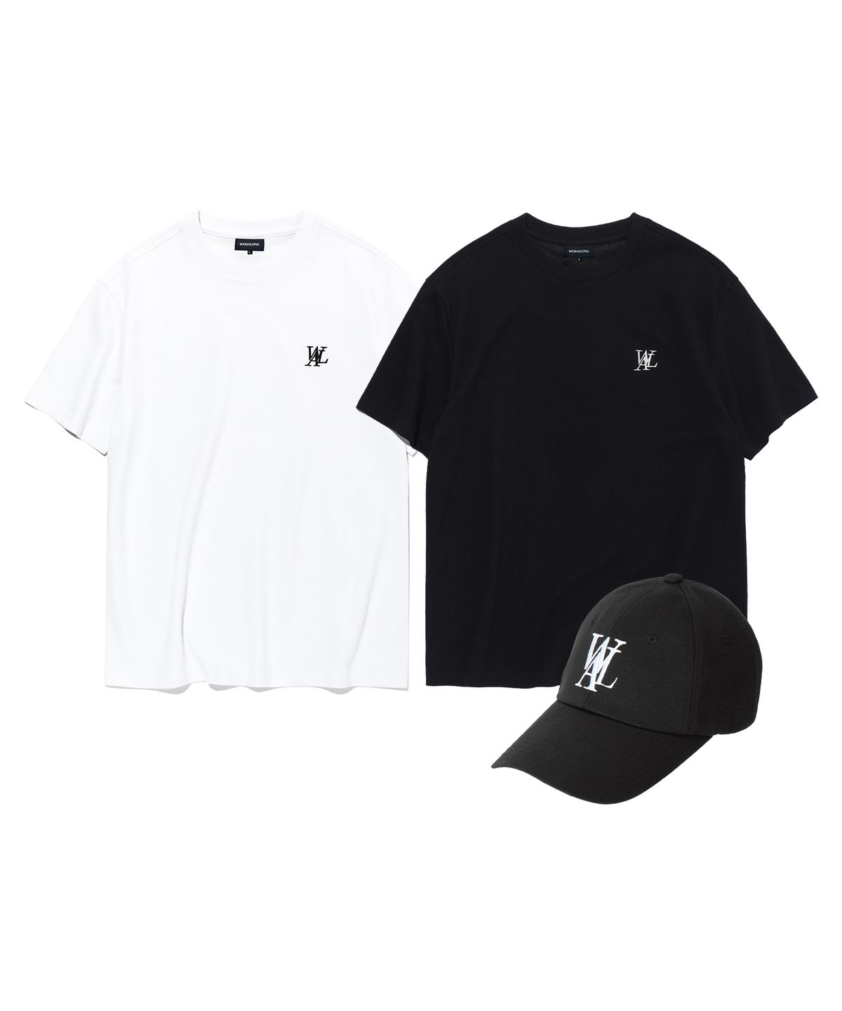 우알롱(WOOALONG) [SET] Deep signature logo ball cap & OG Basic T-shirt (2colors)