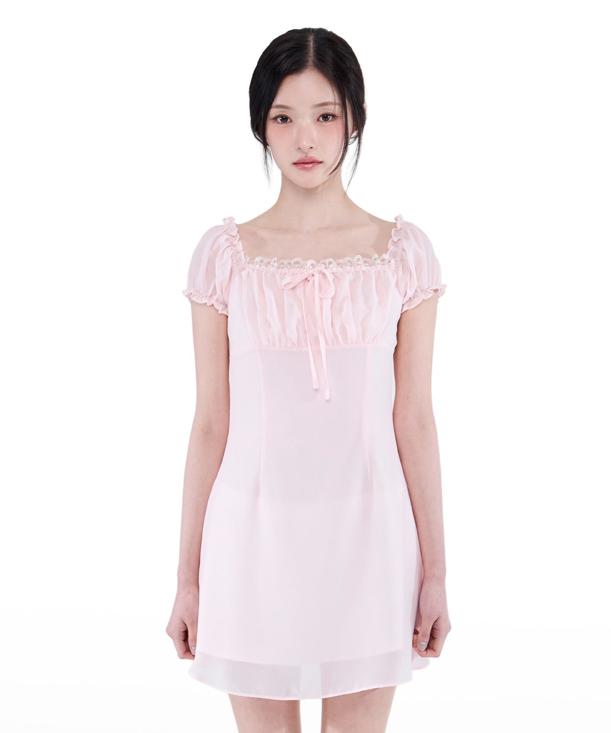 알키알카(ALKI ALKA) Puff Chiffon Mini Dress (Light Pink)