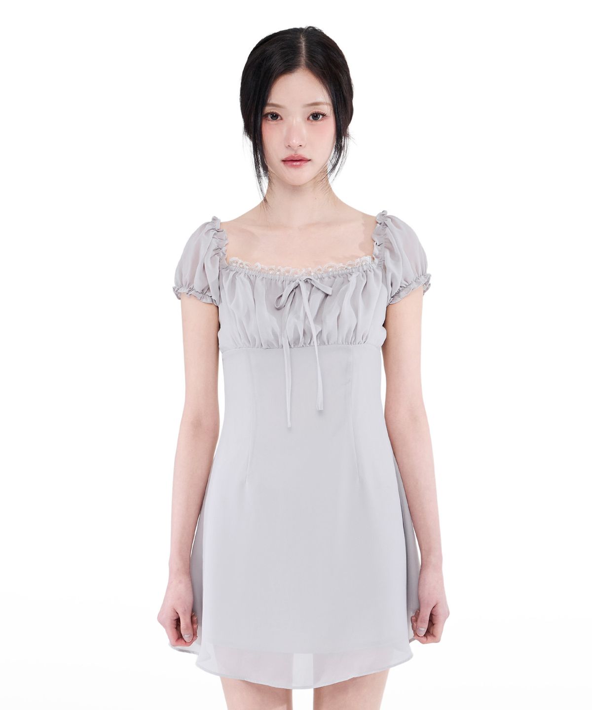 알키알카(ALKI ALKA) Puff Chiffon Mini Dress (Light Gray)