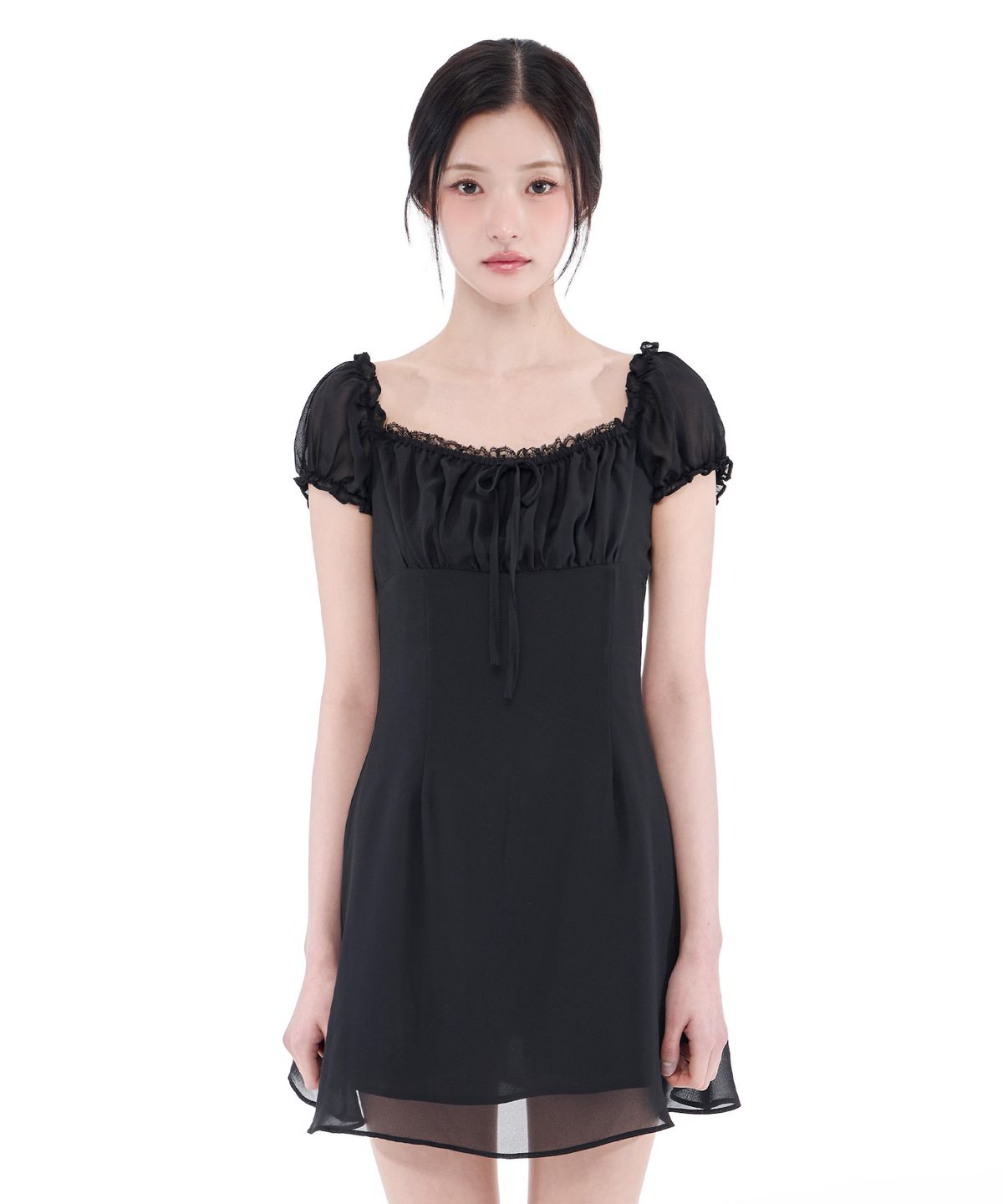 알키알카(ALKI ALKA) Puff Chiffon Mini Dress (Black)