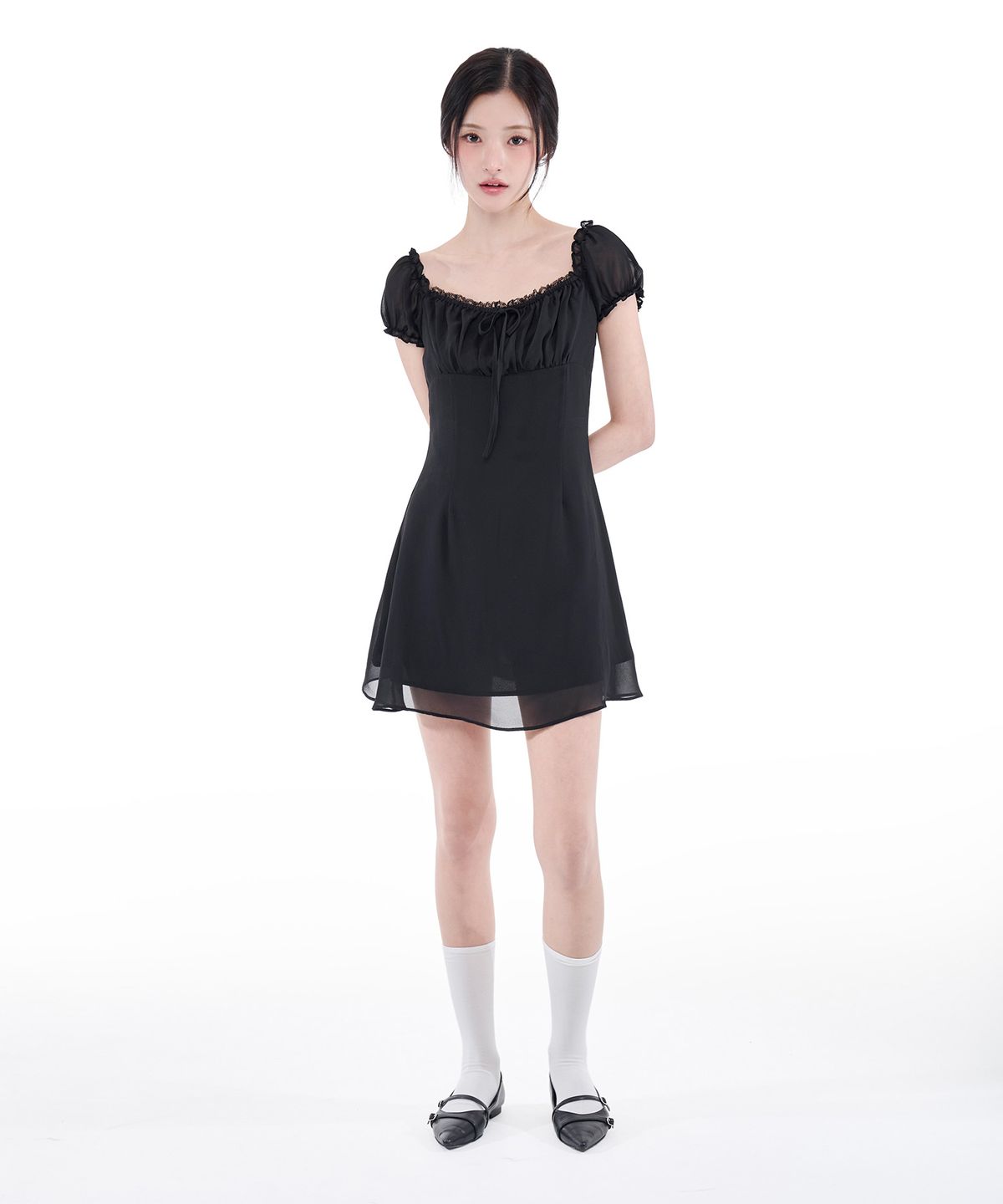 알키알카(ALKI ALKA) Puff Chiffon Mini Dress (Black)