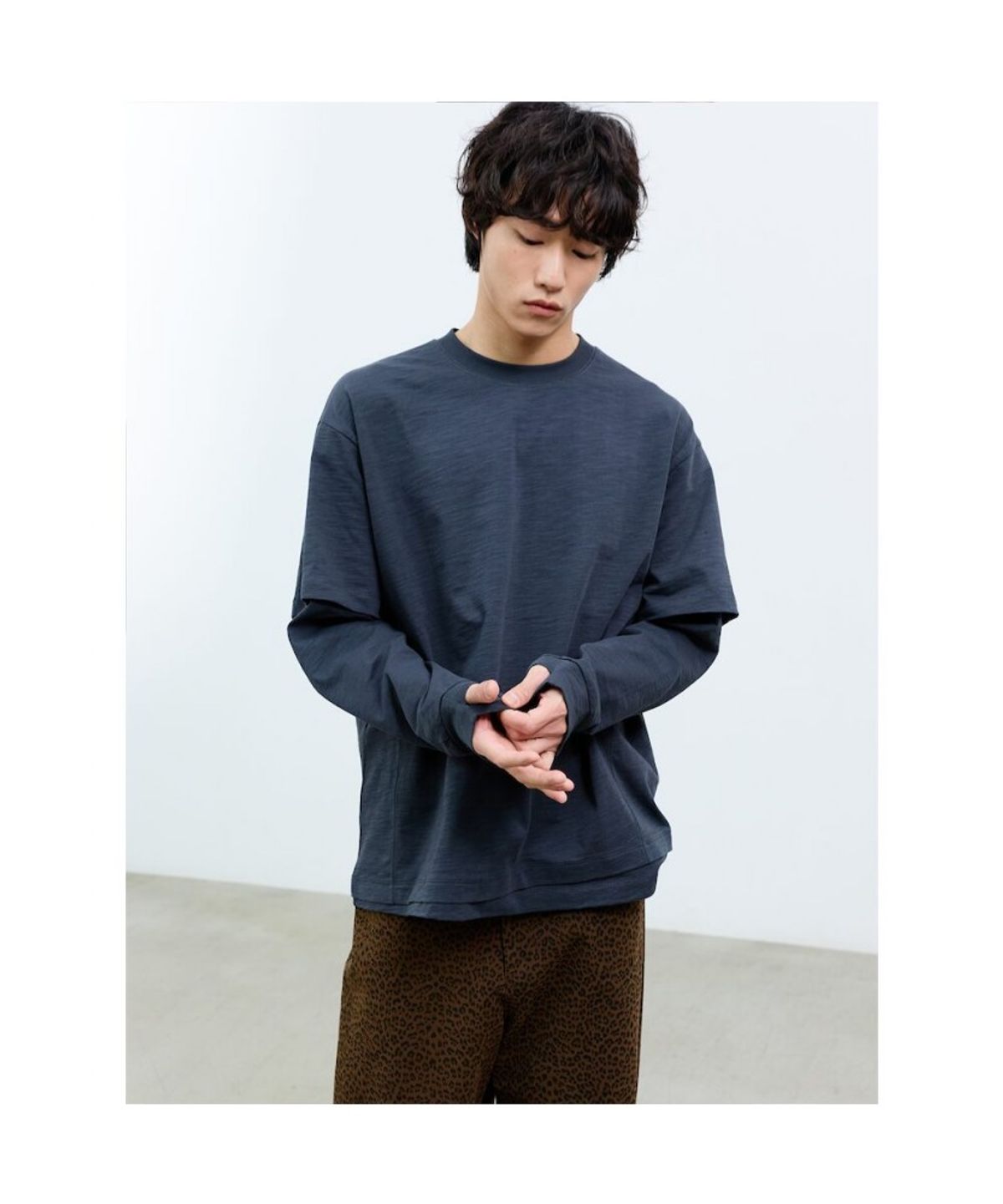 샌드 사운드(SAND SOUND) (UNISEX) 슬럽 레이어드 티셔츠  애쉬