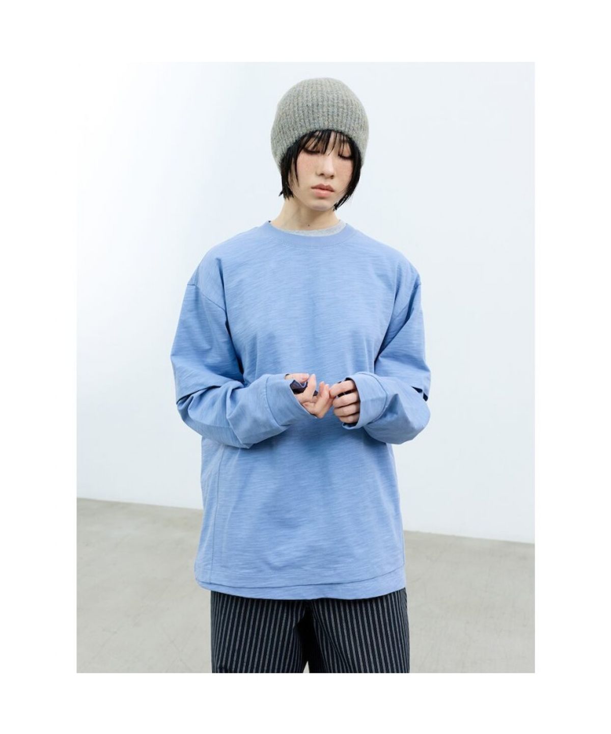 샌드 사운드(SAND SOUND) (UNISEX) 슬럽 레이어드 티셔츠  스카이 블루