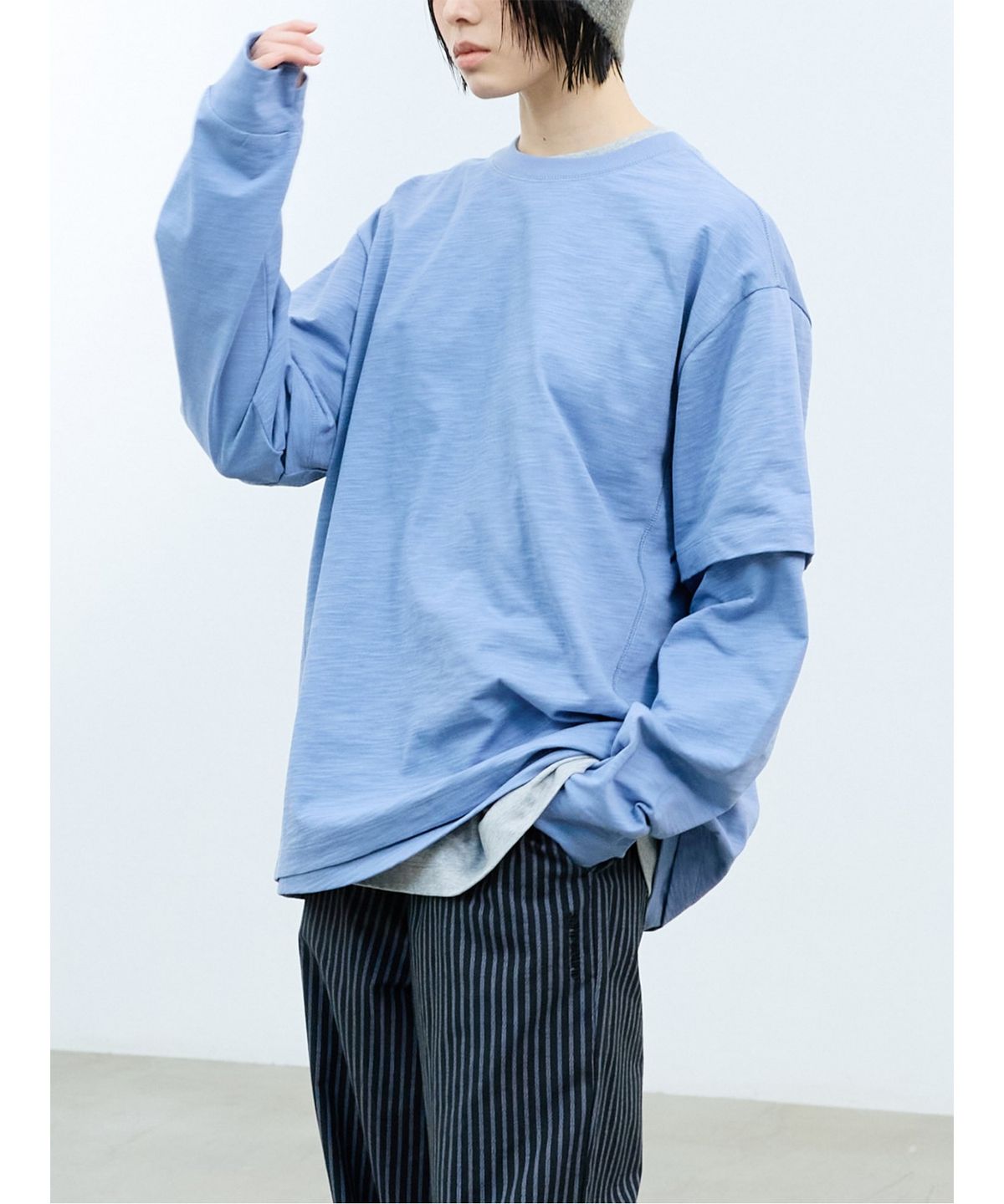 샌드 사운드(SAND SOUND) (UNISEX) 슬럽 레이어드 티셔츠  스카이 블루