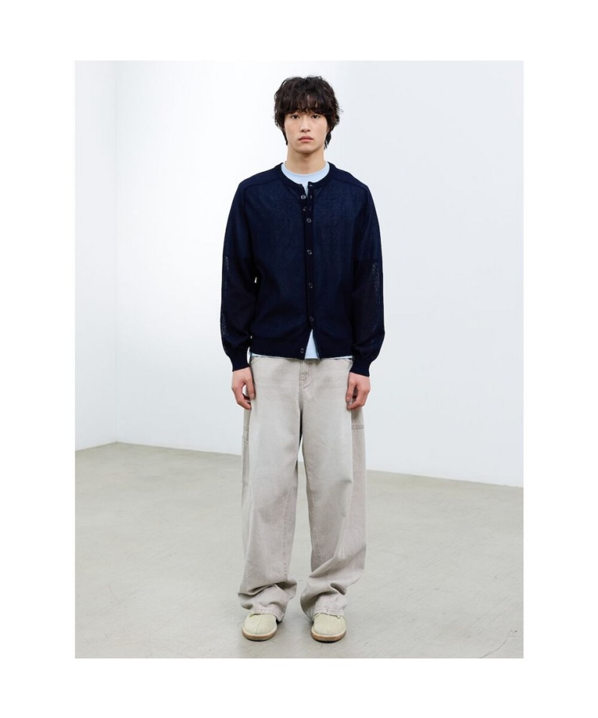 샌드 사운드(SAND SOUND) (UNISEX) 시어 라운드넥 카디건  네이비