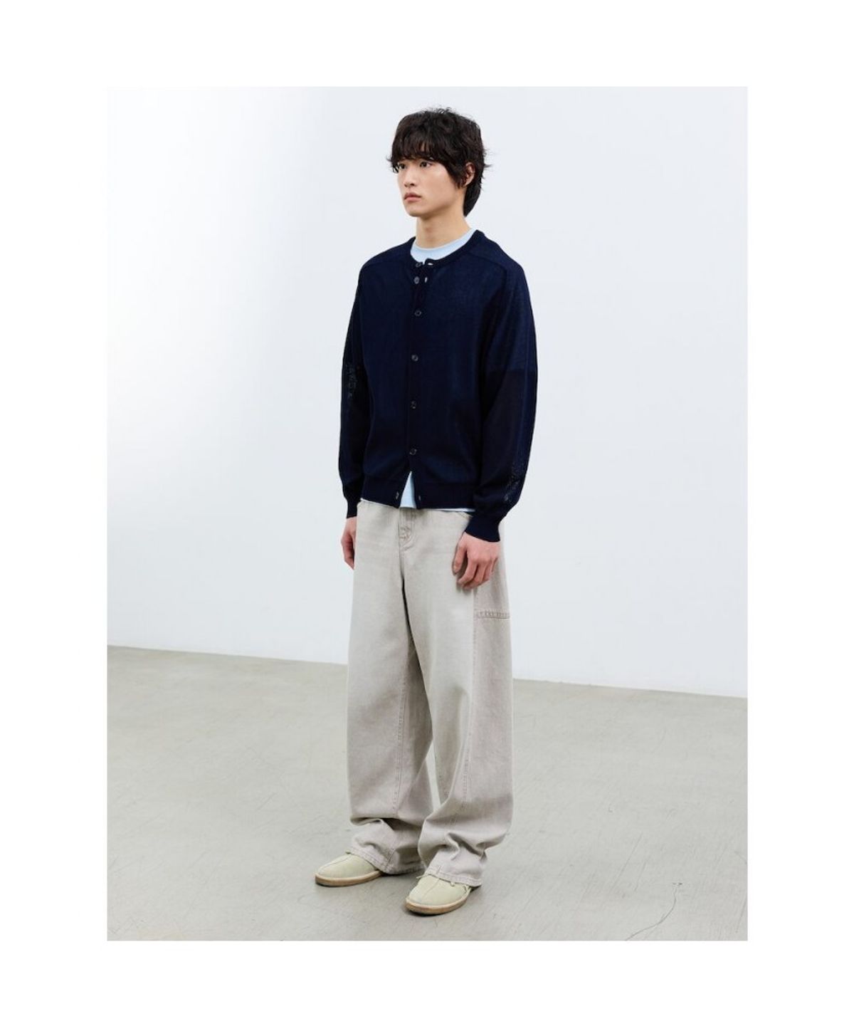 샌드 사운드(SAND SOUND) (UNISEX) 시어 라운드넥 카디건  네이비