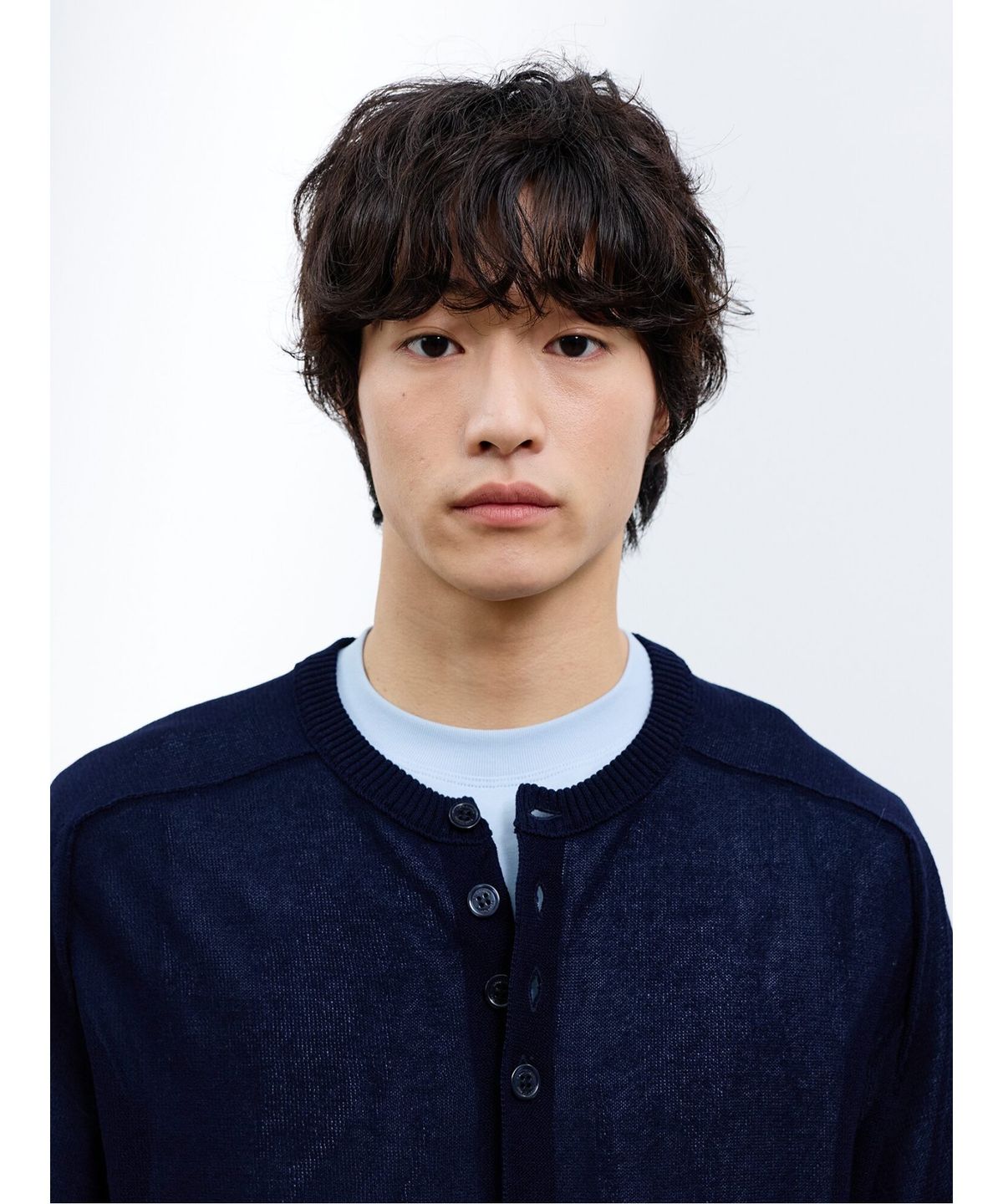 샌드 사운드(SAND SOUND) (UNISEX) 시어 라운드넥 카디건  네이비