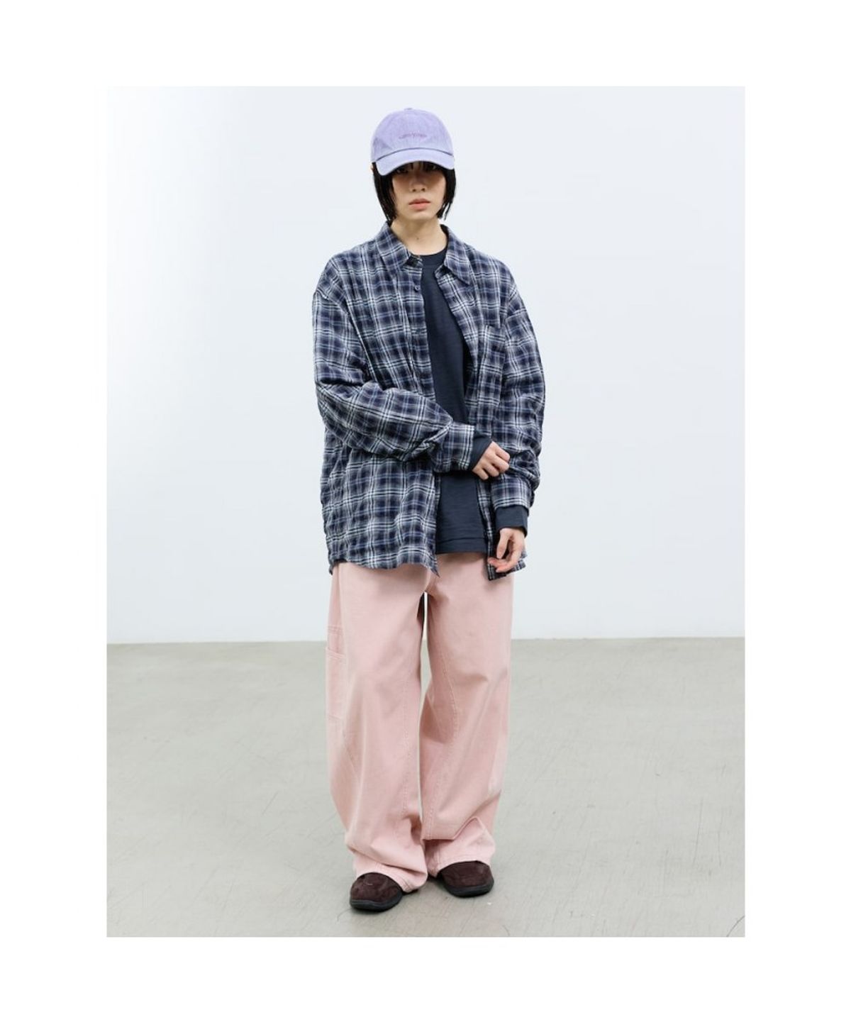 샌드 사운드(SAND SOUND) (UNISEX) 시어 체크 셔츠  네이비