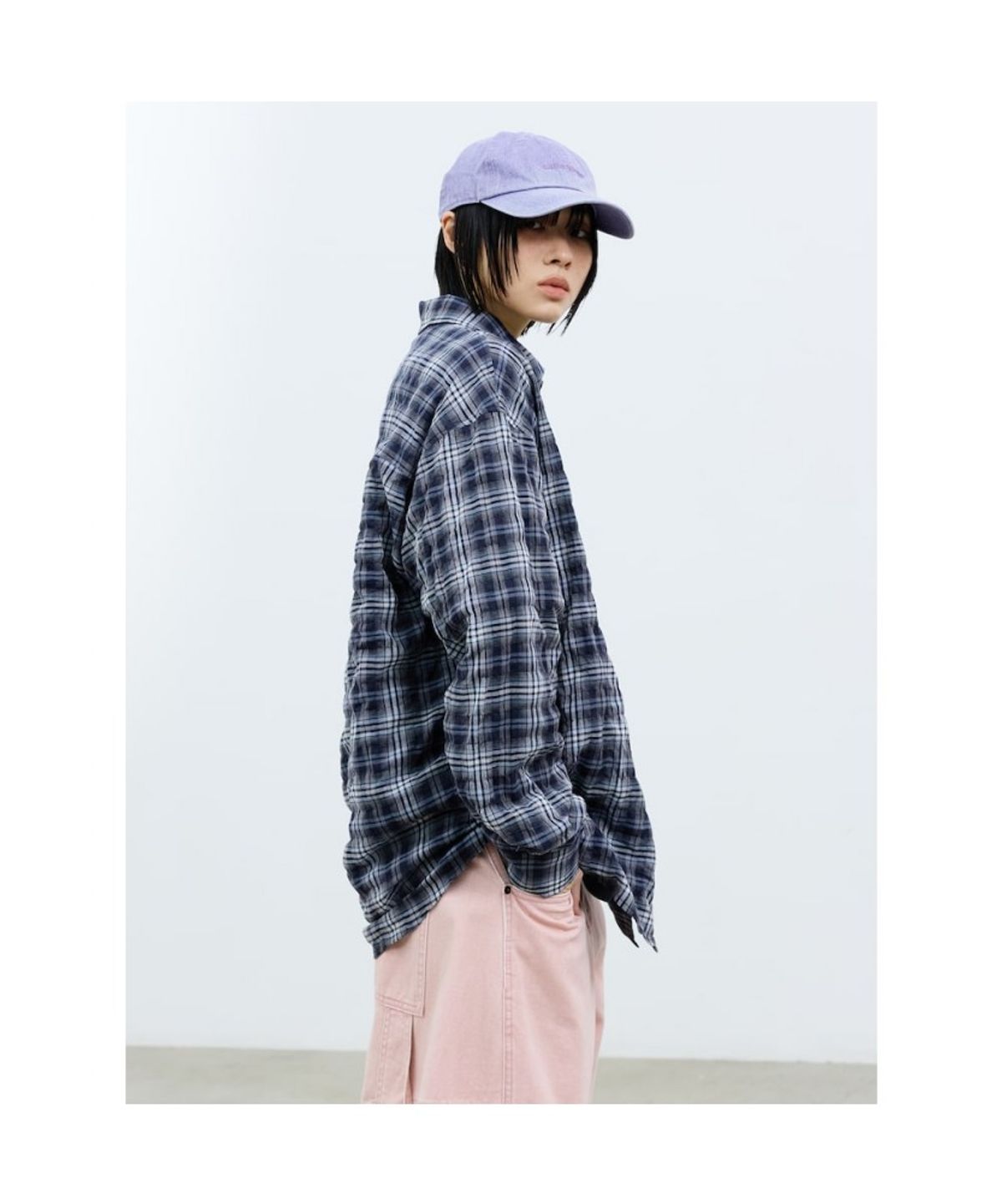 샌드 사운드(SAND SOUND) (UNISEX) 시어 체크 셔츠  네이비
