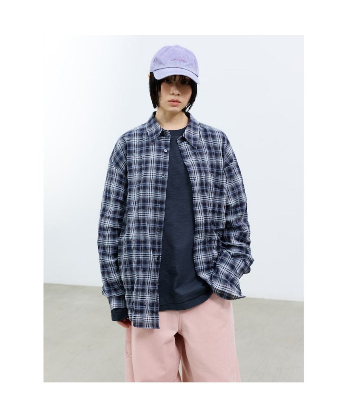 샌드 사운드(SAND SOUND) (UNISEX) 시어 체크 셔츠  네이비