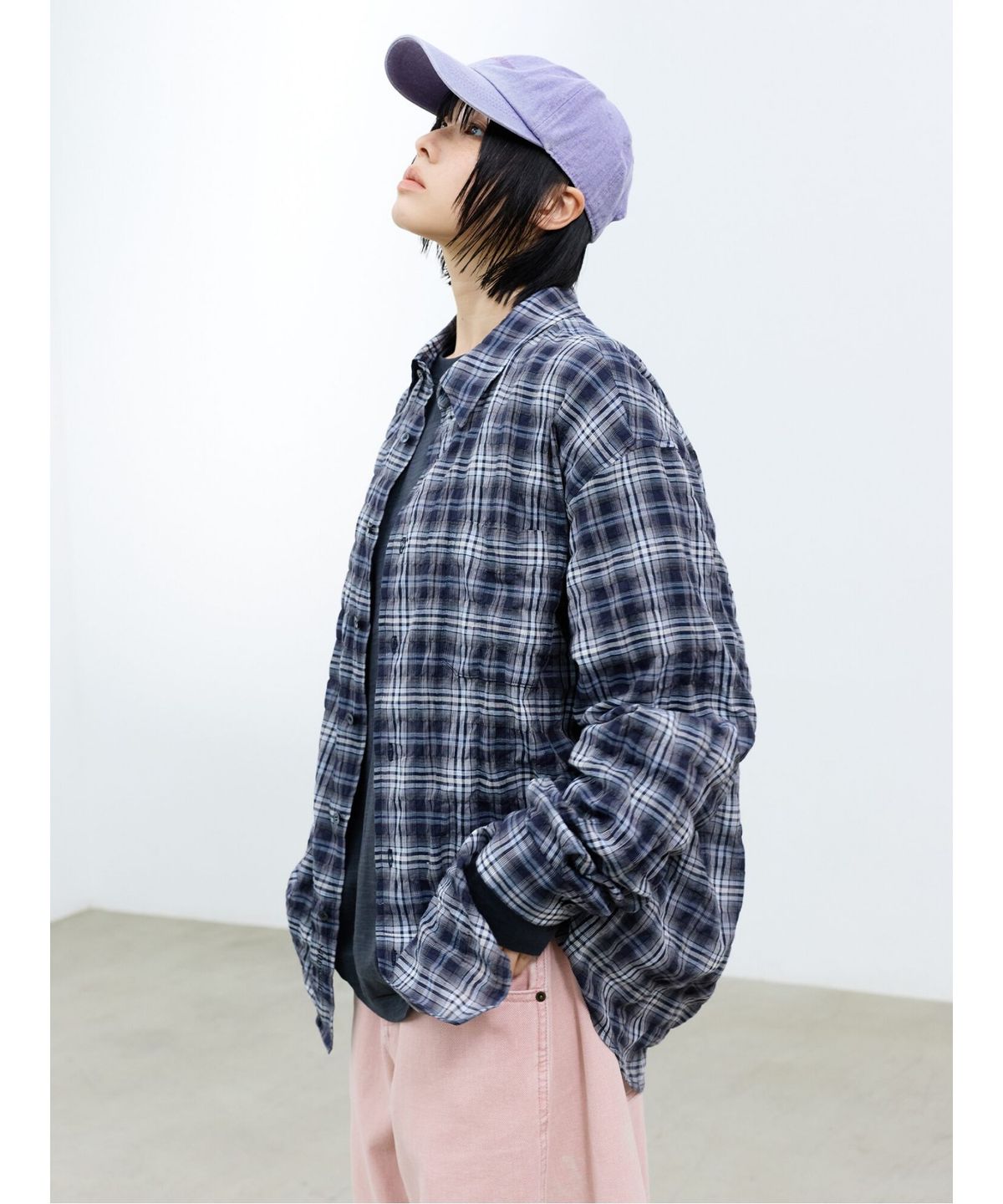 샌드 사운드(SAND SOUND) (UNISEX) 시어 체크 셔츠  네이비