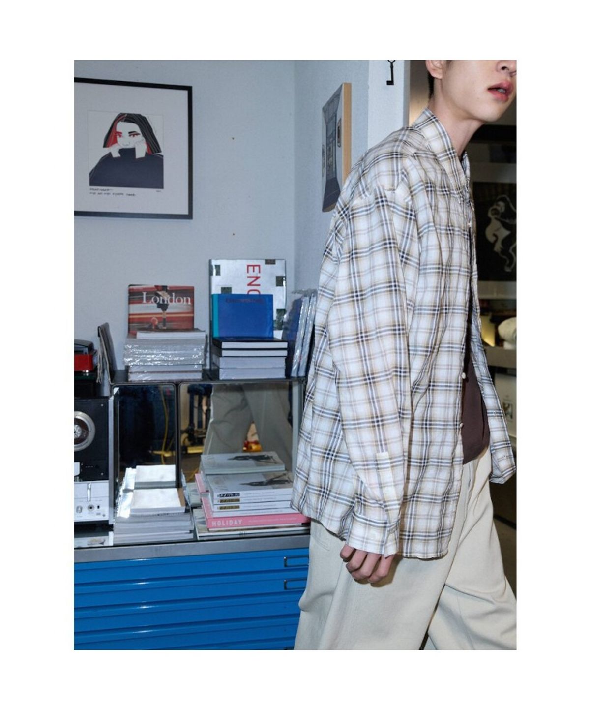 샌드 사운드(SAND SOUND) (UNISEX) 시어 체크 셔츠  베이지