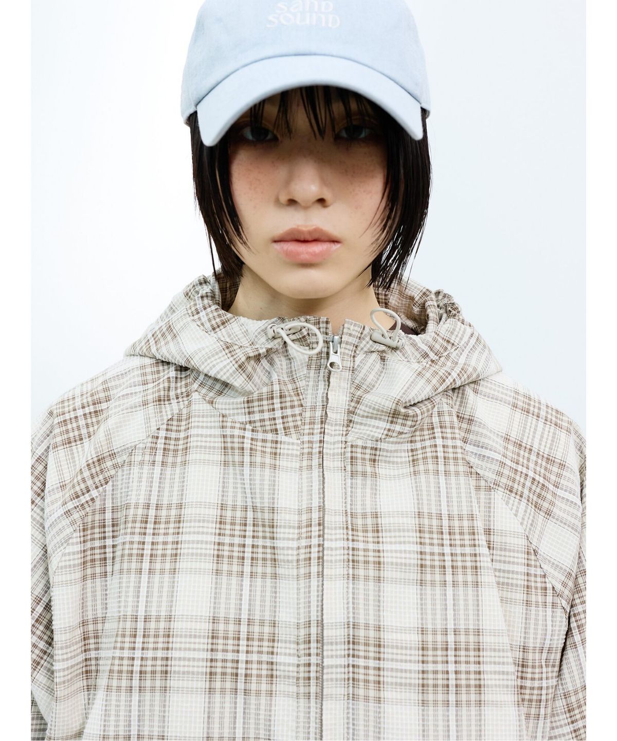 샌드 사운드(SAND SOUND) (UNISEX) 체크 후드 점퍼  베이지