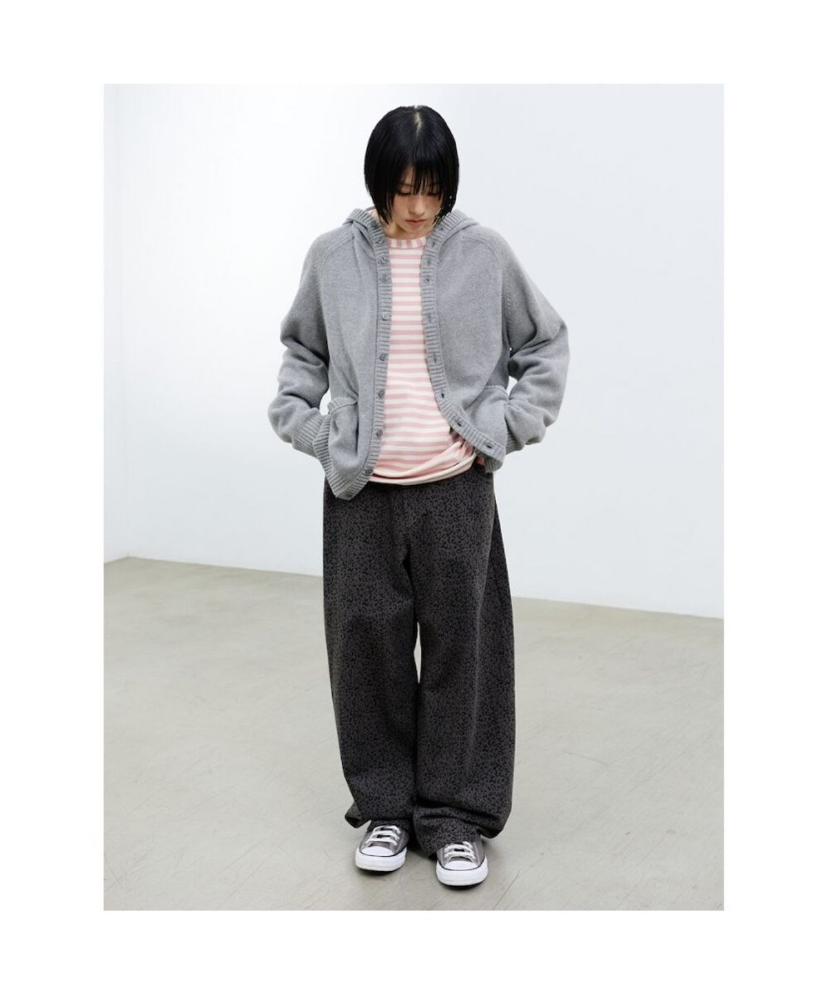 샌드 사운드(SAND SOUND) (UNISEX) 레오파드 와이드 오벌 밴딩 팬츠  애쉬