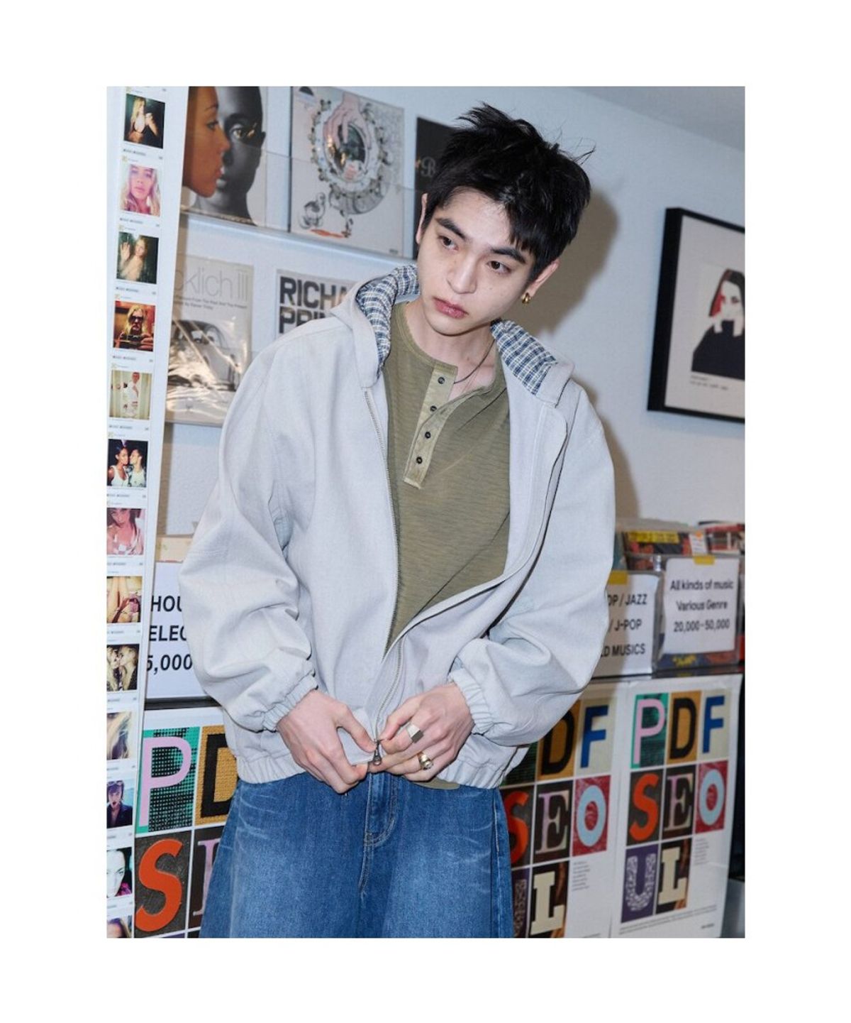 샌드 사운드(SAND SOUND) (UNISEX) 후디 가먼트 다잉 데님 집업  그레이