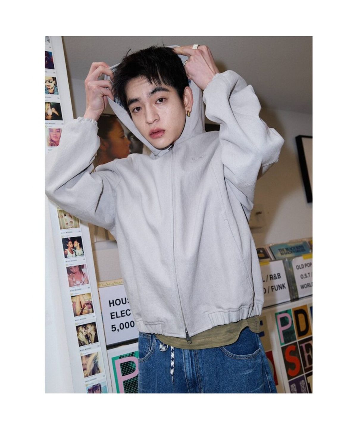 샌드 사운드(SAND SOUND) (UNISEX) 후디 가먼트 다잉 데님 집업  그레이