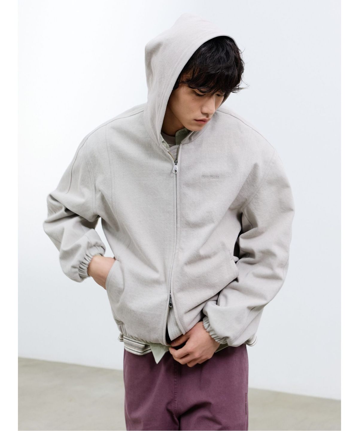 샌드 사운드(SAND SOUND) (UNISEX) 후디 가먼트 다잉 데님 집업  그레이