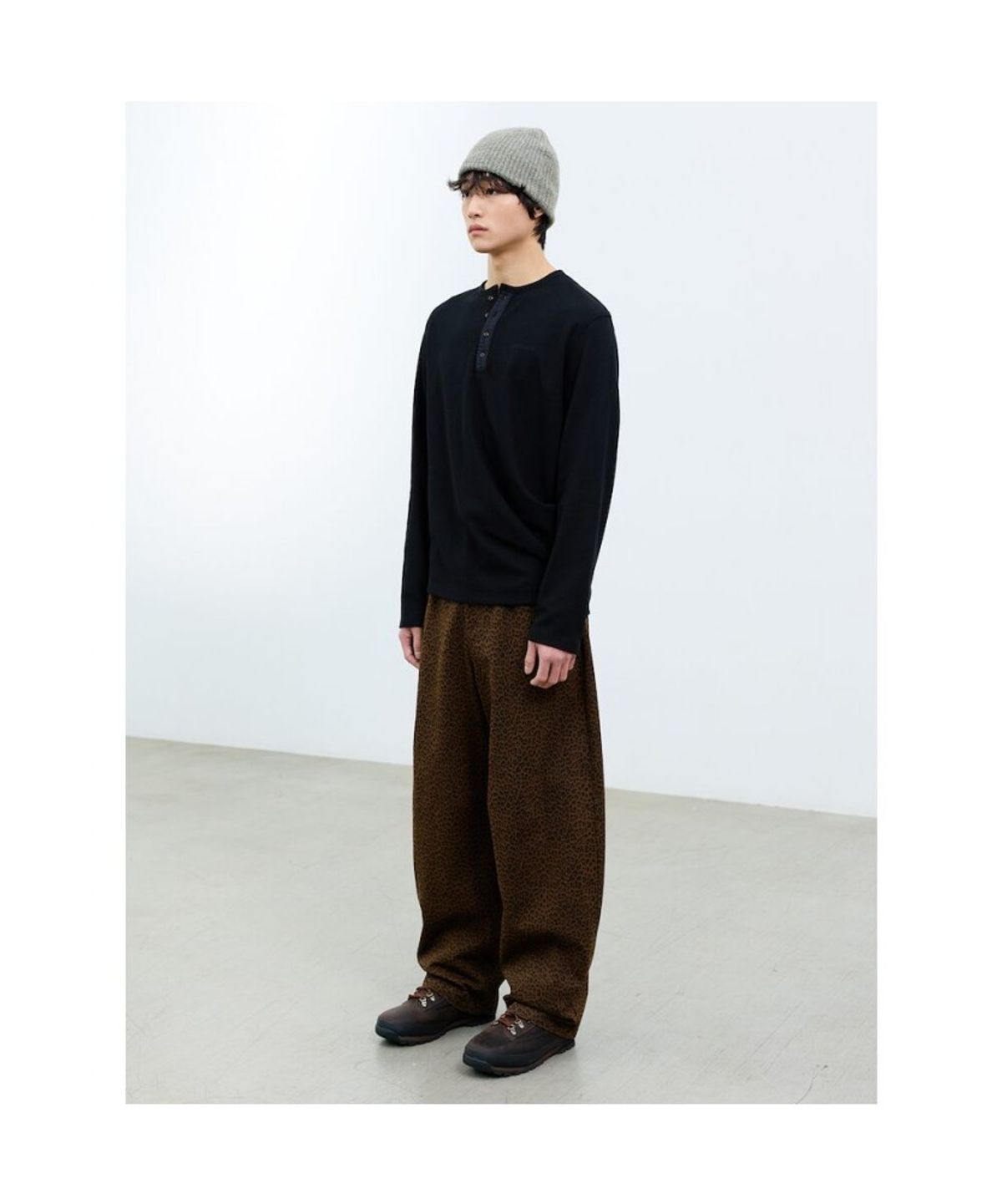샌드 사운드(SAND SOUND) (UNISEX) 레오파드 와이드 오벌 밴딩 팬츠  브라운