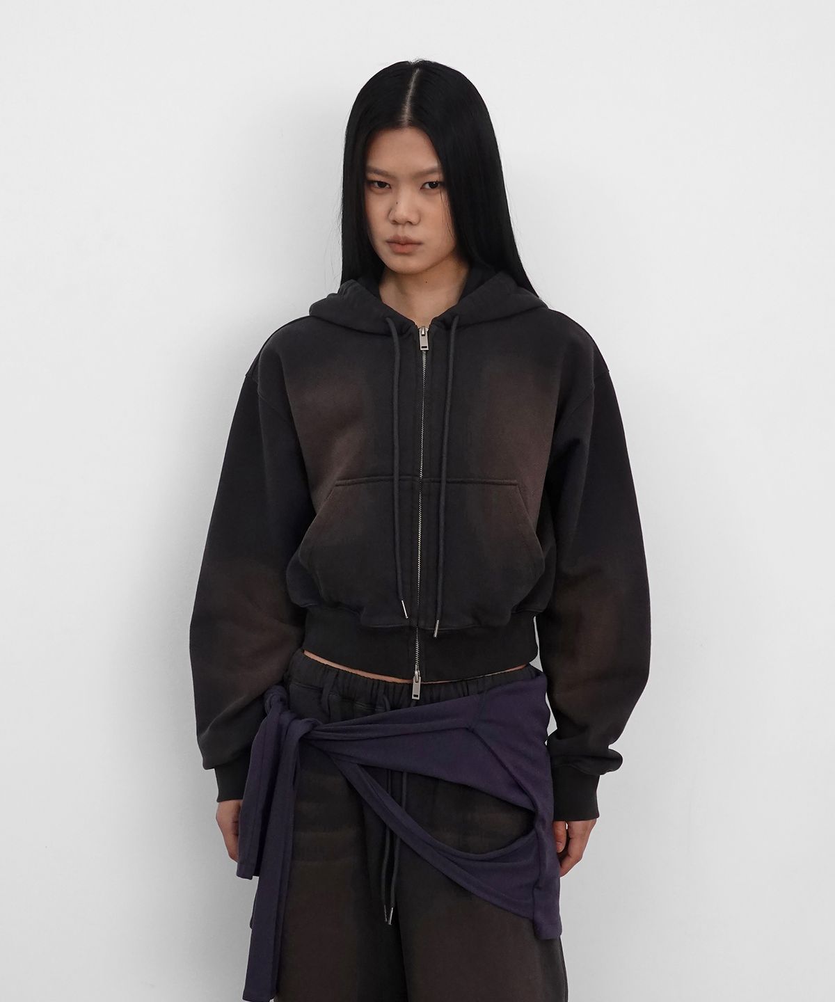 샌드릭(SANDRIC) Washed Hooded Zip-up_Charcoal