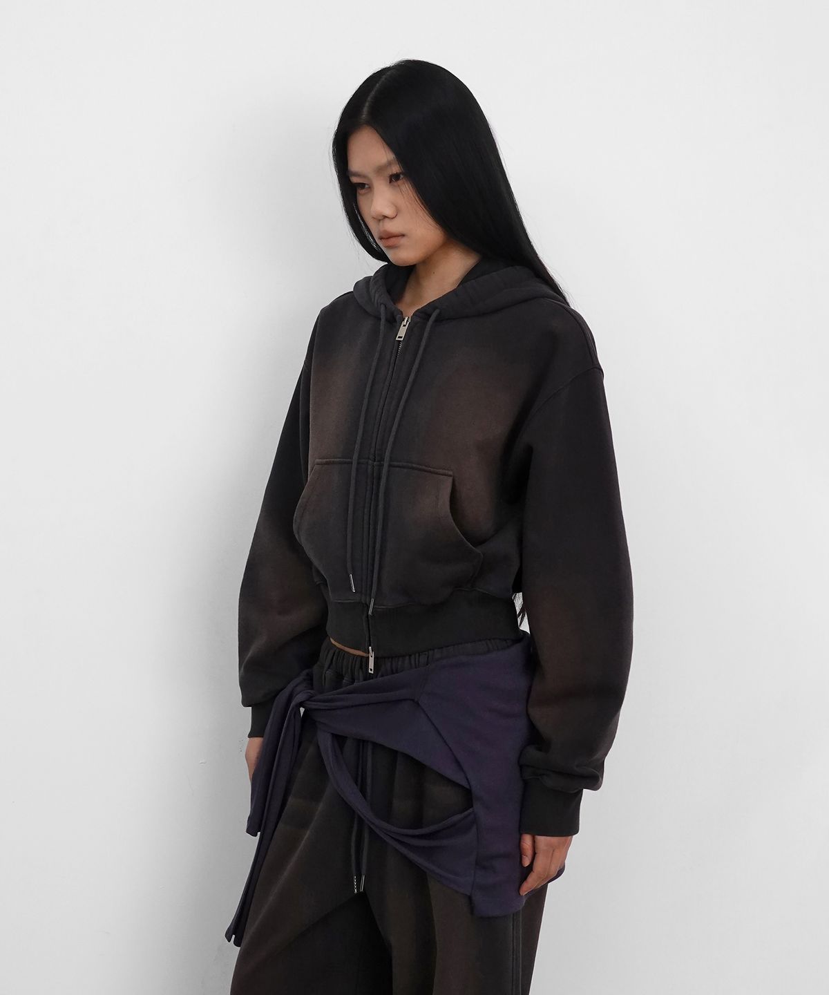 샌드릭(SANDRIC) Washed Hooded Zip-up_Charcoal